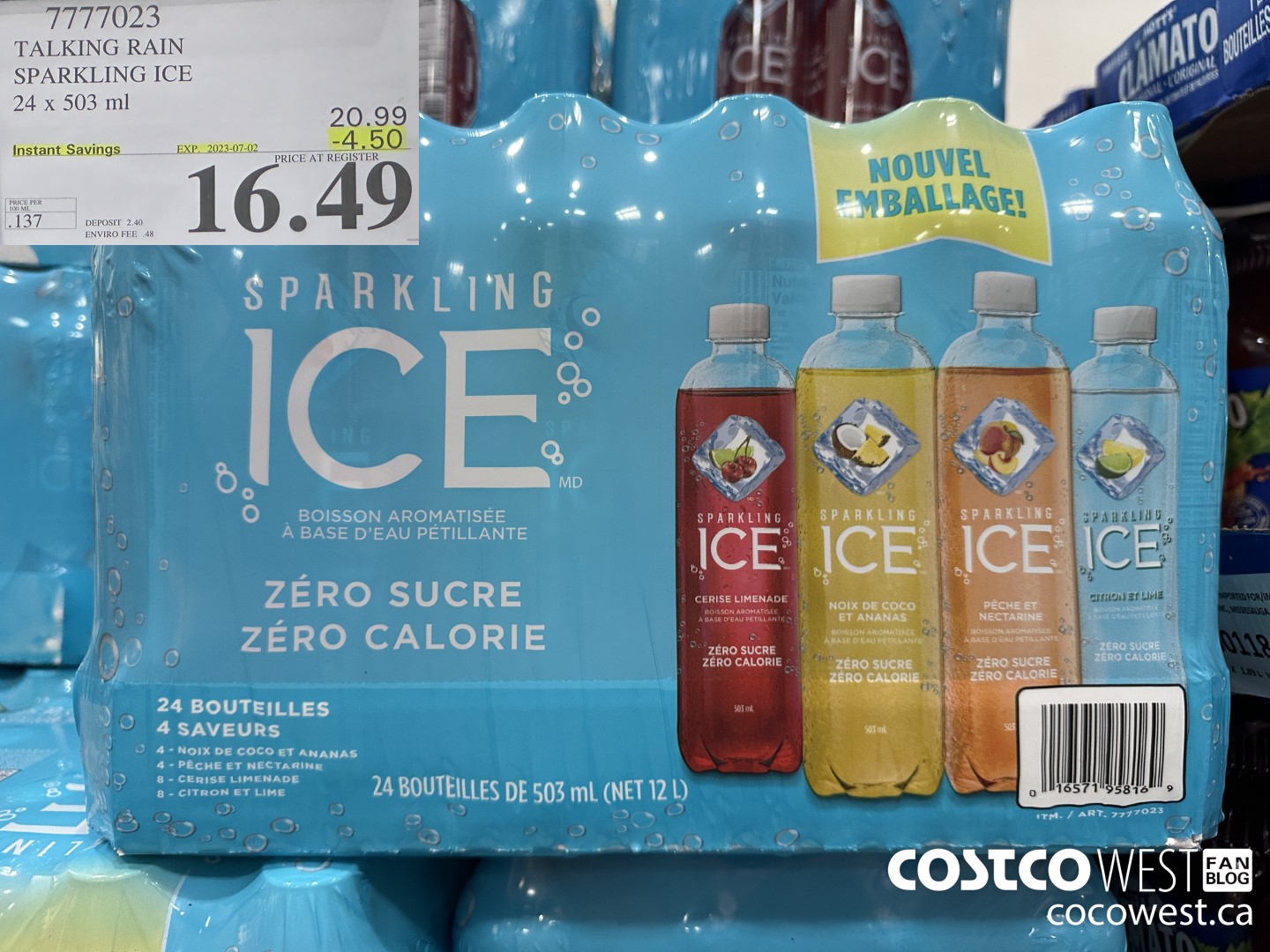 7777023 TALKING RAIN SPARKLING ICE 24 X 503ML ($4.50 INSTANT SAVINGS EXPIRES ON 2023-07-02) $16.49