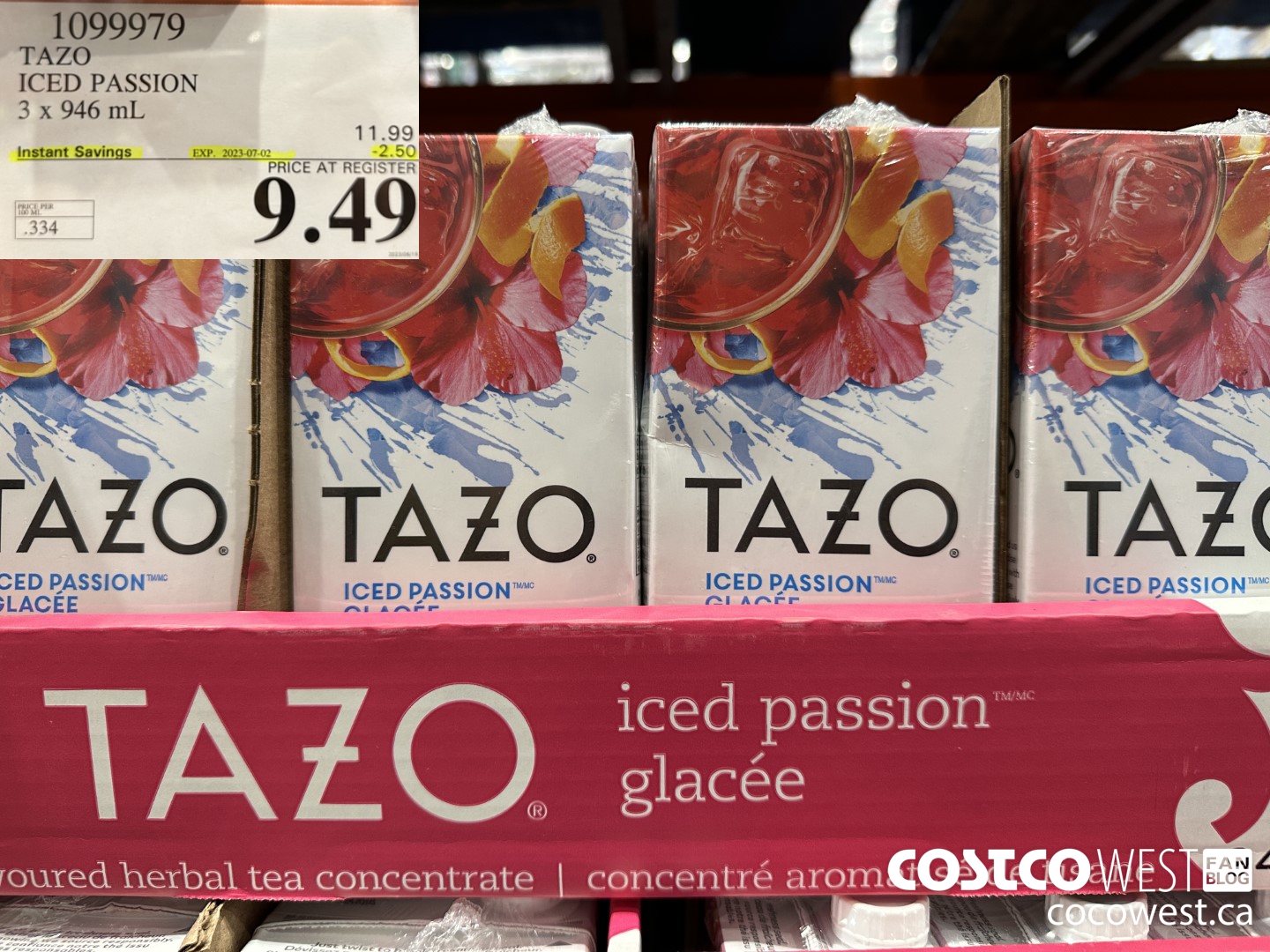 1099979 TAZO ICED PASSION 3 x 946 mL ($2.50 INSTANT SAVINGS EXPIRES ON 2023-07-02) $9.49