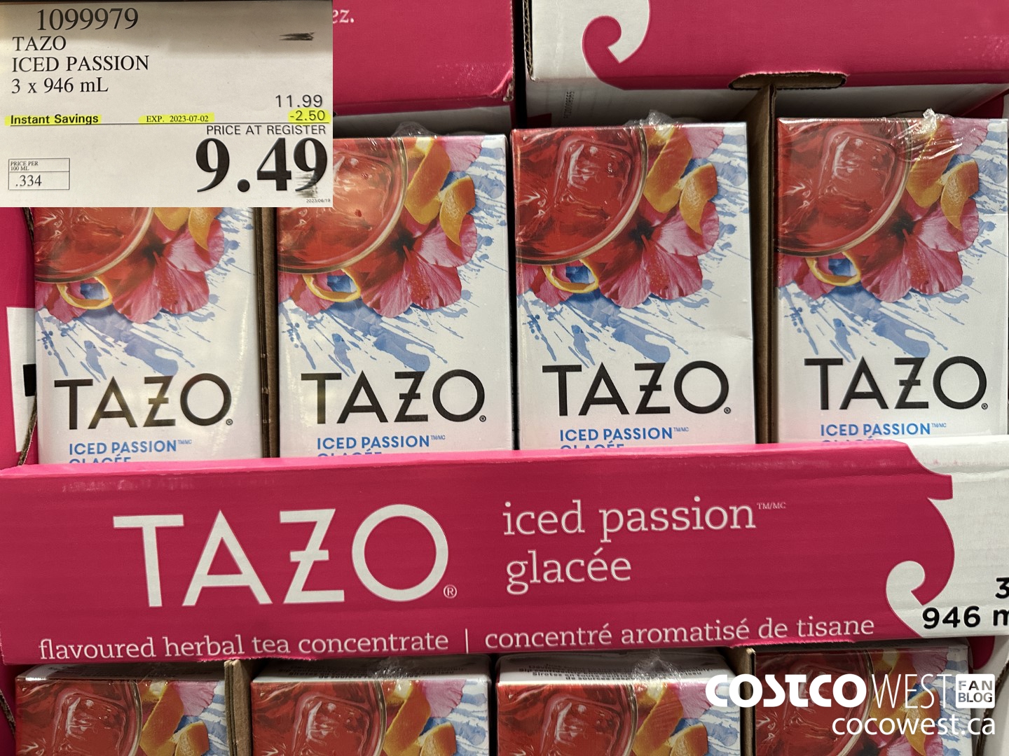 1099979 TAZO ICED PASSION 3 x 946 mL ($2.50 INSTANT SAVINGS EXPIRES ON 2023-07-02) $9.49
