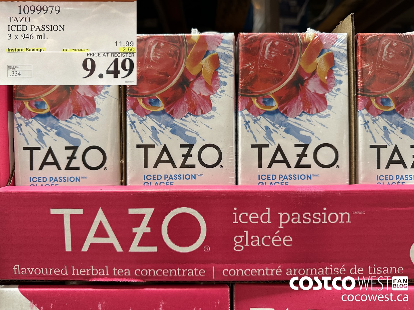 1099979 TAZO ICED PASSION 3 x 946 mL ($2.50 INSTANT SAVINGS EXPIRES ON 2023-07-02) $9.49