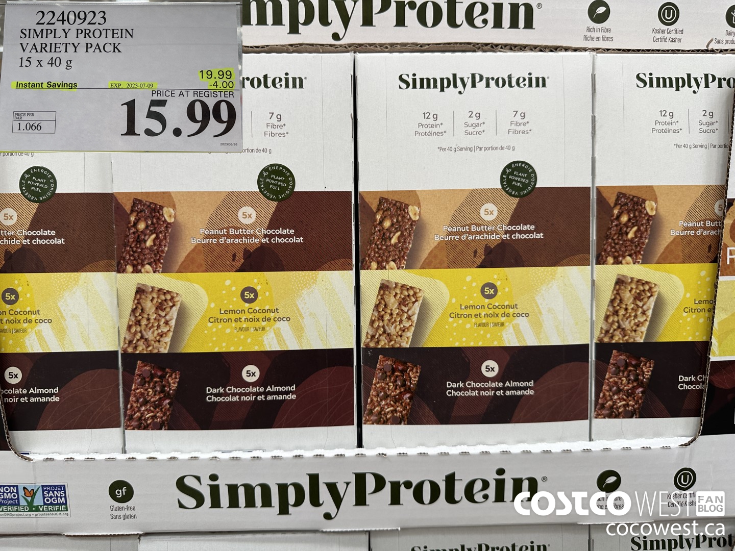 2240923 THE SIMPLY BAR PROTEIN BARS 15 x 40 g ($4.00 INSTANT SAVINGS EXPIRES ON 2023-07-09) $15.99