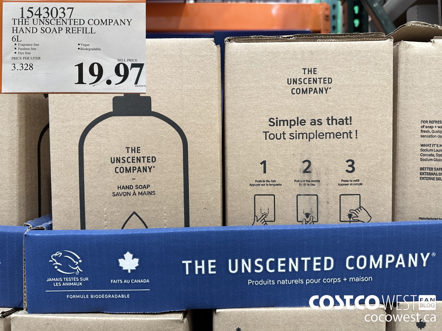 1543037 THE UNSCENTED COMPANY HAND SOAP REFILL 6L $19.97