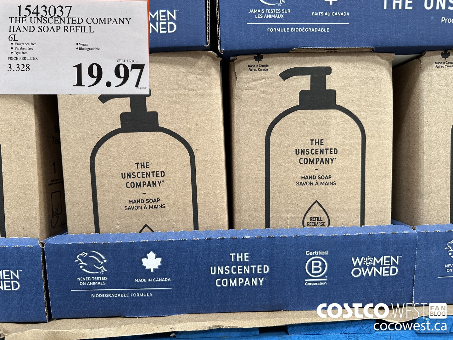 1543037 THE UNSCENTED COMPANY HAND SOAP REFILL 6L $19.97