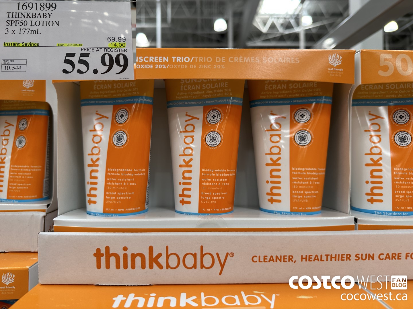 1691899 THINKBABY SPF50 LOTION 3 x 177 ml ($14.00 INSTANT SAVINGS EXPIRES ON 2023-06-18) $55.99
