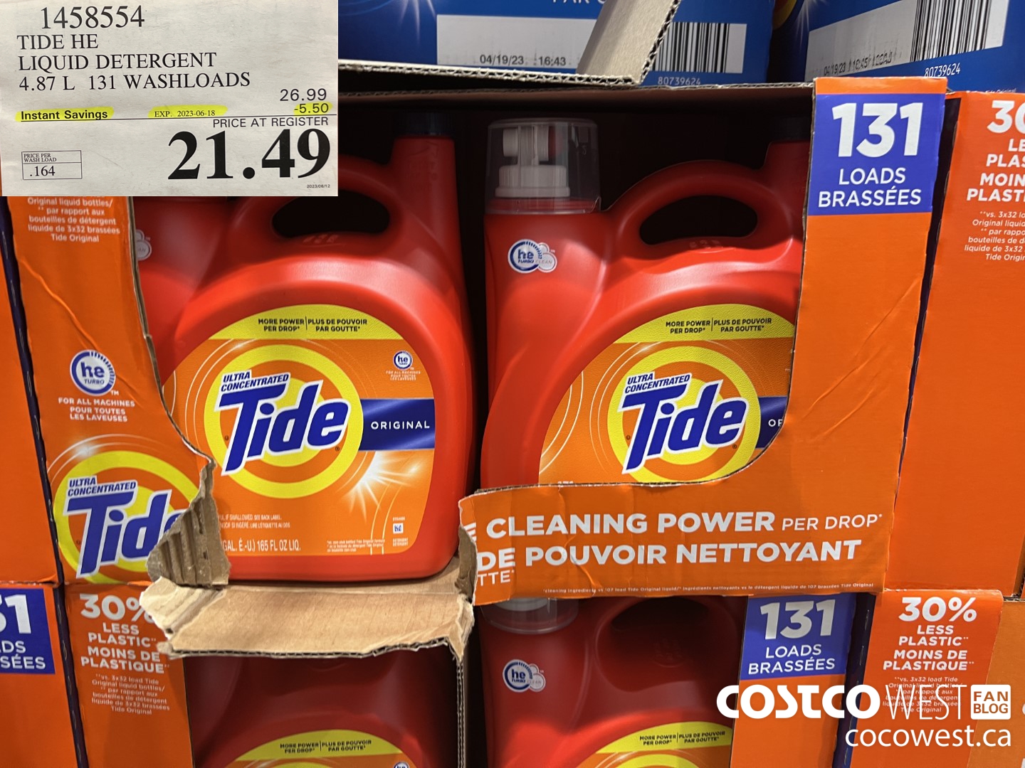 1458554 TIDE HE LIQUID DETERGENT 4.87 L 131 WASHLOADS ($5.50 INSTANT SAVINGS EXPIRES ON 2023-06-18) $21.49