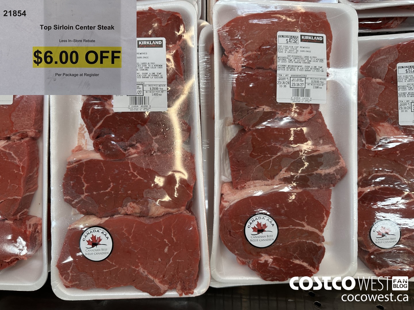 21854 TOP SIRLOIN CENTER STEAK ($6.00 INSTANT SAVINGS)