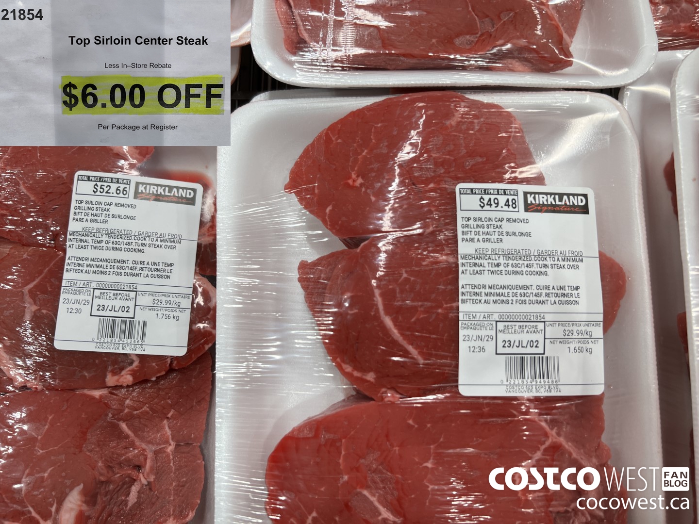 21854 TOP SIRLOIN CENTER STEAK ($6.00 INSTANT SAVINGS)
