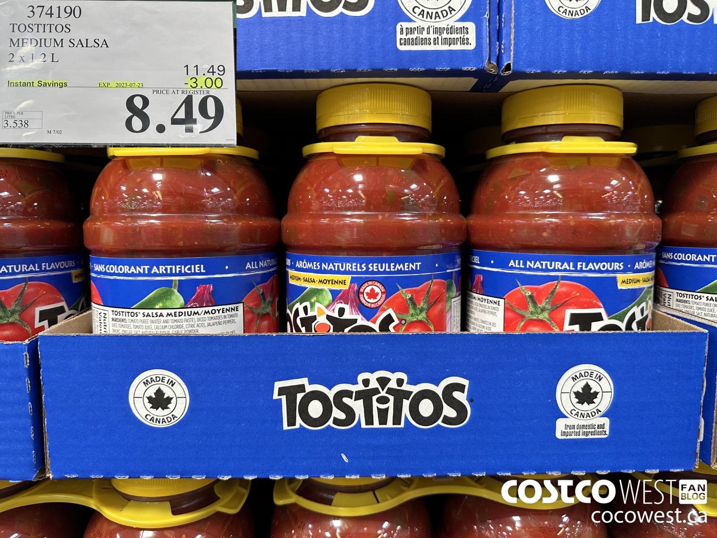 374190 TOSTITOS MEDIUM SALSA 2 X 1.2 L ($3.00 INSTANT SAVINGS EXPIRES ON 2023-07-23) $8.49
