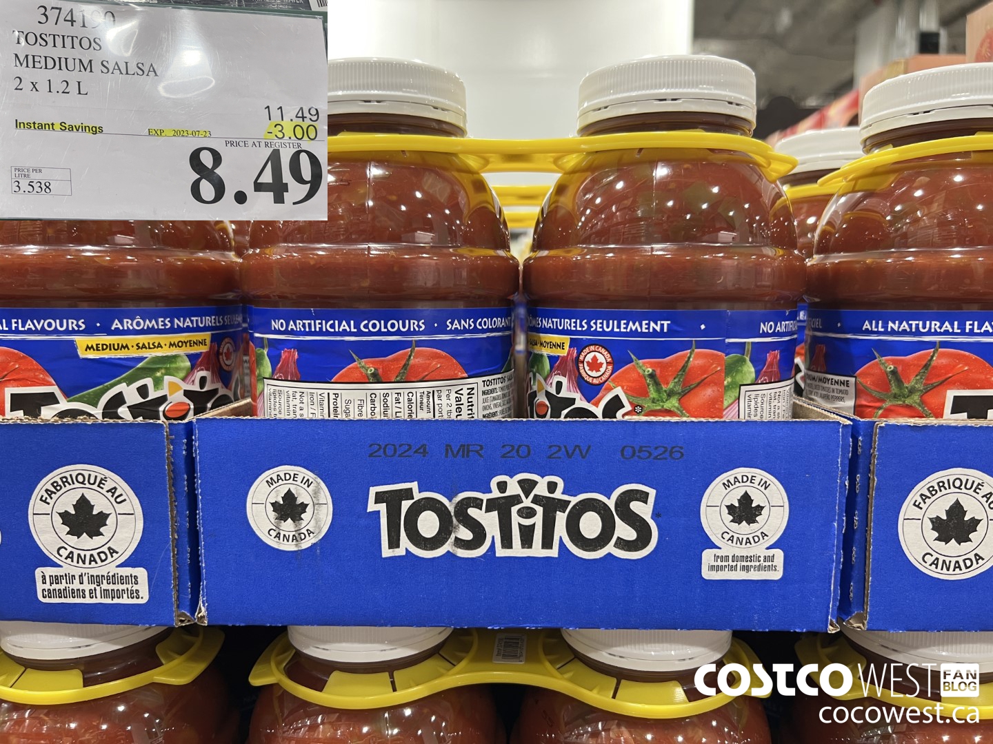 374190 TOSTITOS MEDIUM SALSA 2 X 1.2 L ($3.00 INSTANT SAVINGS EXPIRES ON 2023-07-23) $8.49