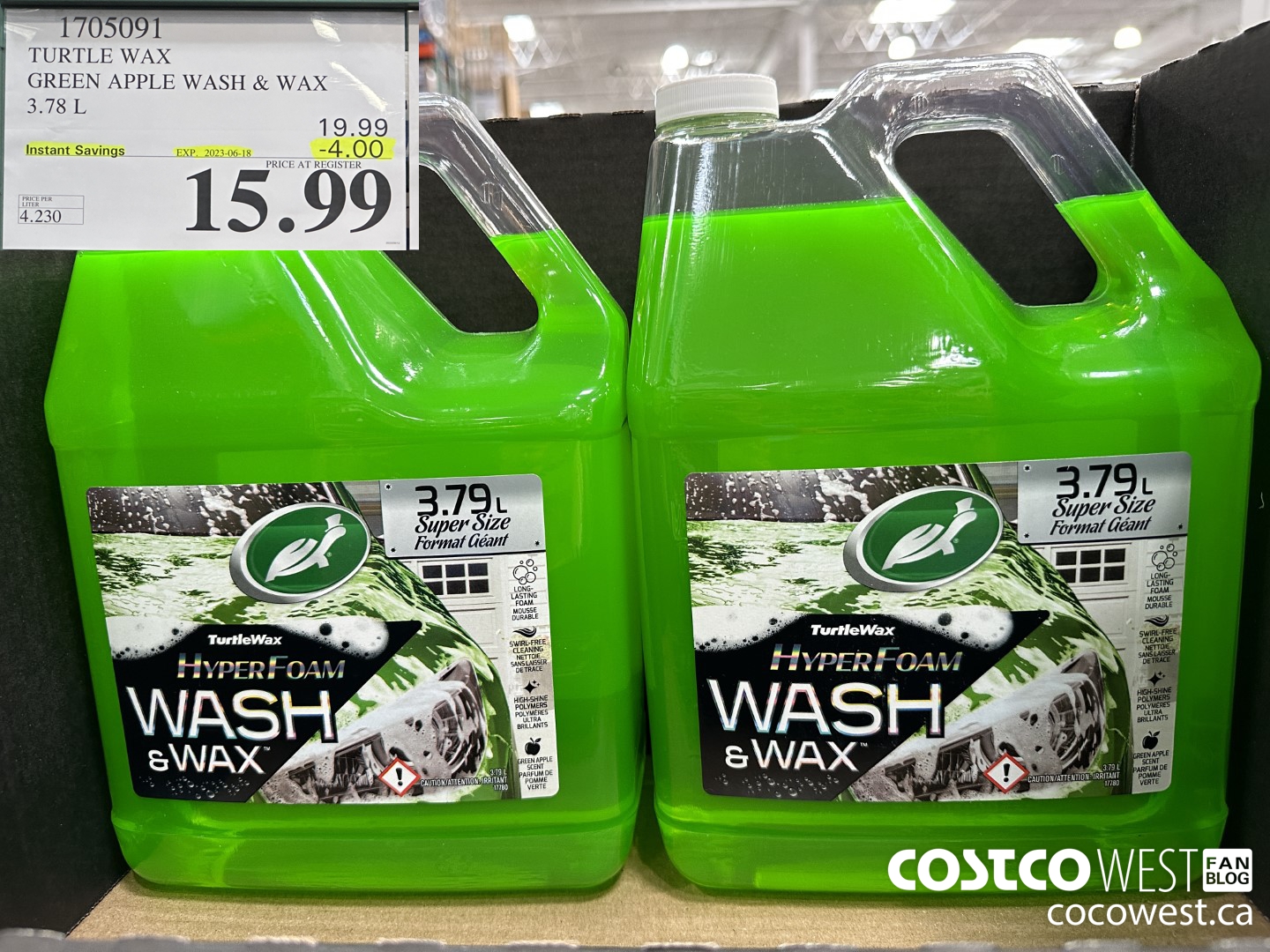 1705091 TURTLE WAX GREEN APPLE WASH & WAX 3.78L ($4.00 INSTANT SAVINGS EXPIRES ON 2023-06-18) $15.99