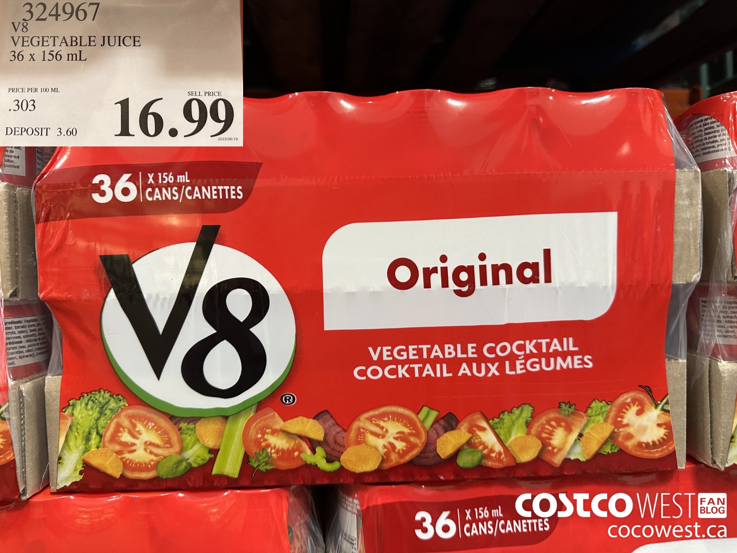 324967 V8 VEGETABLE JUICE 36 X 156 ML $16.99
