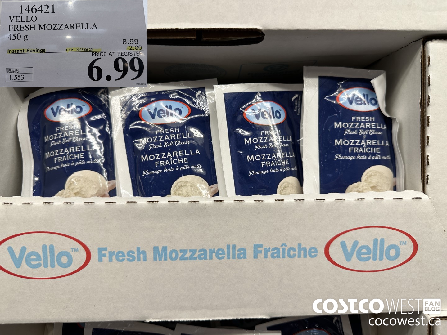 146421 VELLO FRESH MOZZARELLA 450 G ($2.00 INSTANT SAVINGS EXPIRES ON 2023-06-25) $6.99