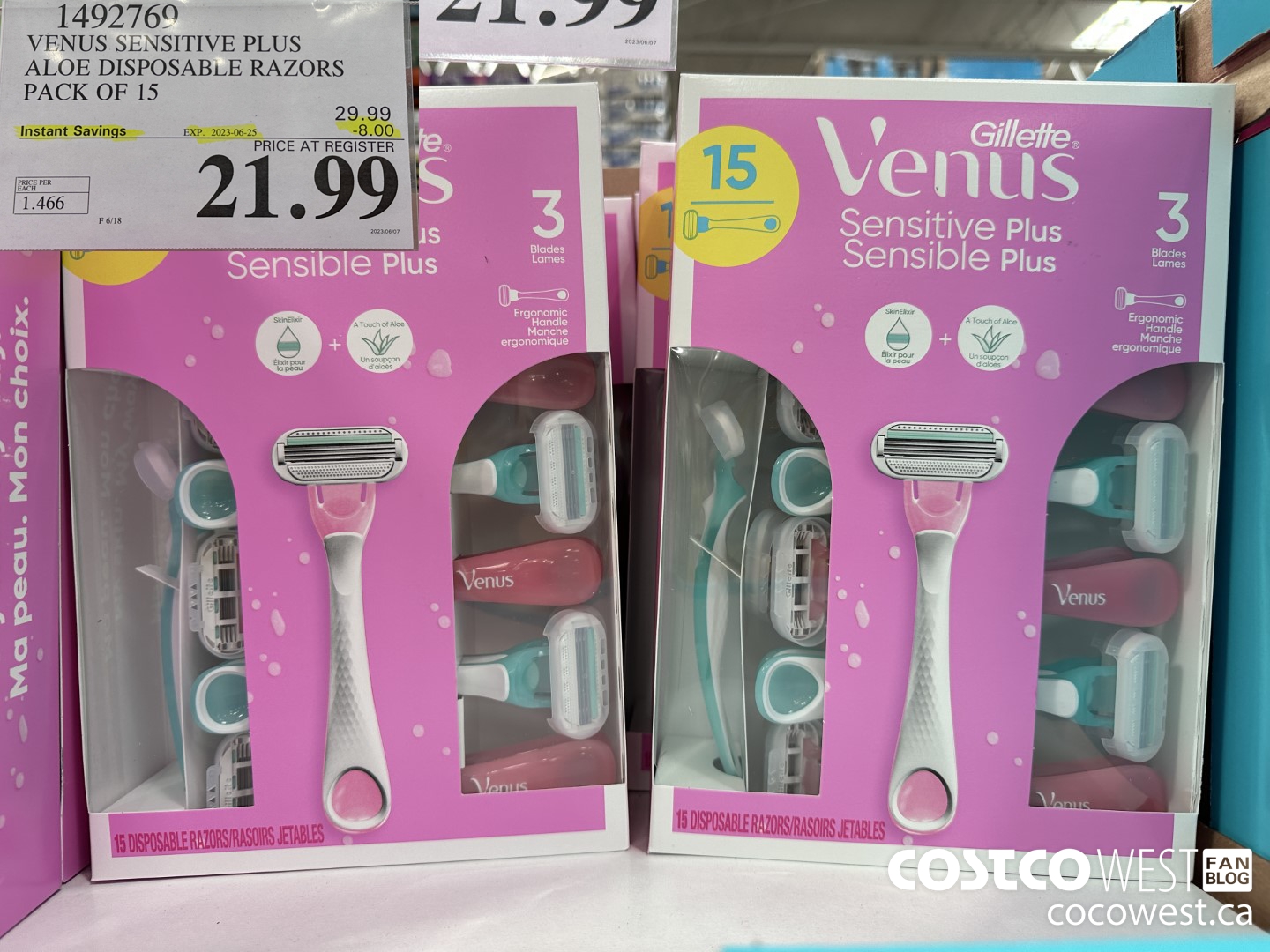 1492769 VENUS SENSITVE PLUS ALOE DISPOSABLE RAZORS PACK OF 15 ($8.00 INSTANT SAVINGS EXPIRES ON 2023-06-25) $21.99