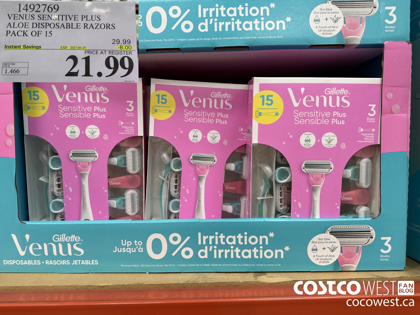 1492769 VENUS SENSITVE PLUS ALOE DISPOSABLE RAZORS PACK OF 15 ($8.00 INSTANT SAVINGS EXPIRES ON 2023-06-25) $21.99