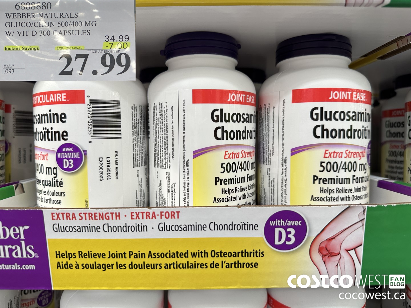 6808880 WEBBER NATURALS GLUCO/CHON 500/400 MG W/VIT D 300 CAPSULES ($7.00 INSTANT SAVINGS EXPIRES ON 2023-06-18) $27.99