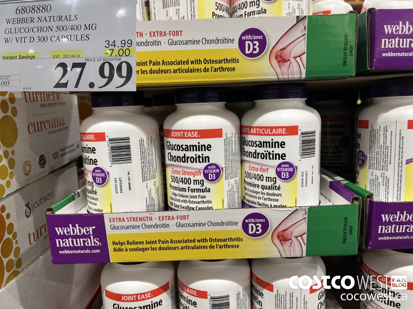 6808880 WEBBER NATURALS GLUCO/CHON 500/400 MG W/VIT D 300 CAPSULES ($7.00 INSTANT SAVINGS EXPIRES ON 2023-06-18) $27.99