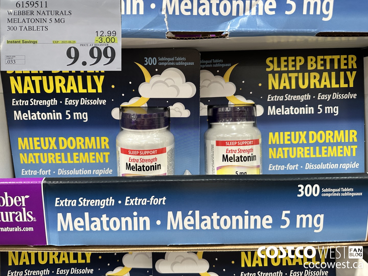 6159511 WEBBER NATURALS MELATONIN 5 MG 300 TABLETS ($3.00 INSTANT SAVINGS EXPIRES ON 2023-06-25) $9.99