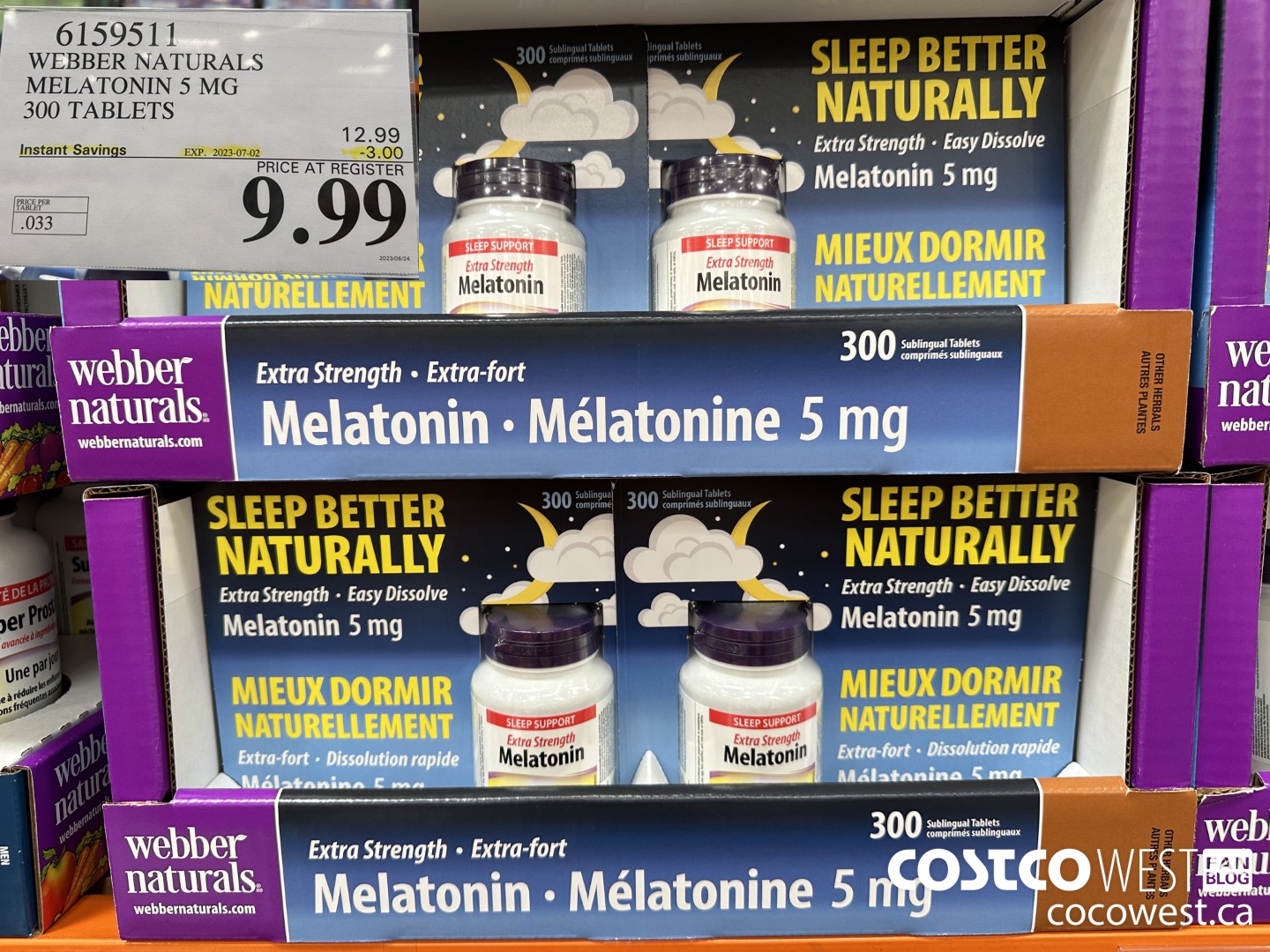 6159511 WEBBER NATURALS MELATONIN 5 MG 300 TABLETS ($3.00 INSTANT SAVINGS EXPIRES ON 2023-07-02) $9.99