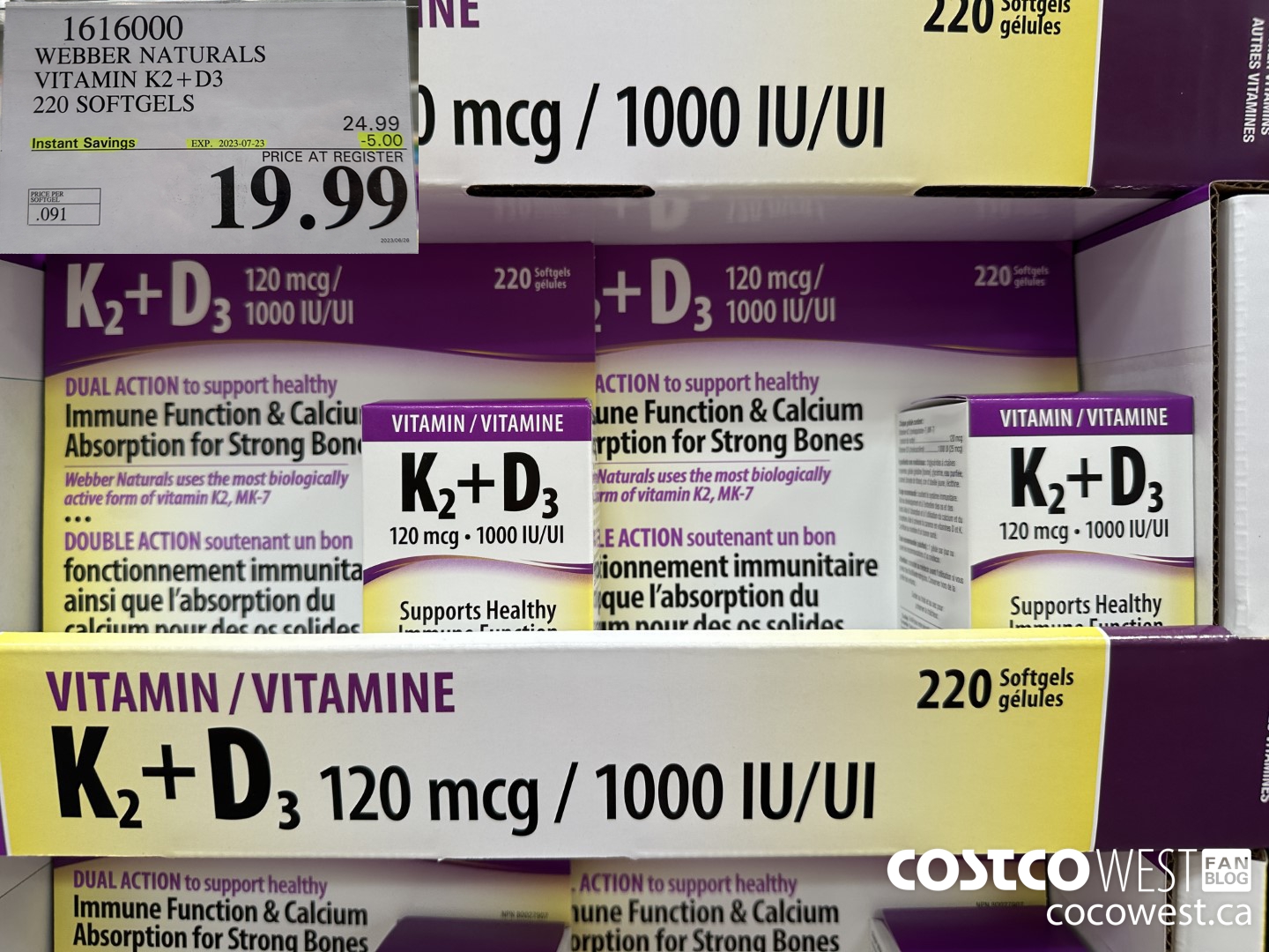 1616000 WEBBER NATURALS VITAMIN K2+D3 220 SOFTGELS ($5.00 INSTANT SAVINGS EXPIRES ON 2023-07-23) $19.99
