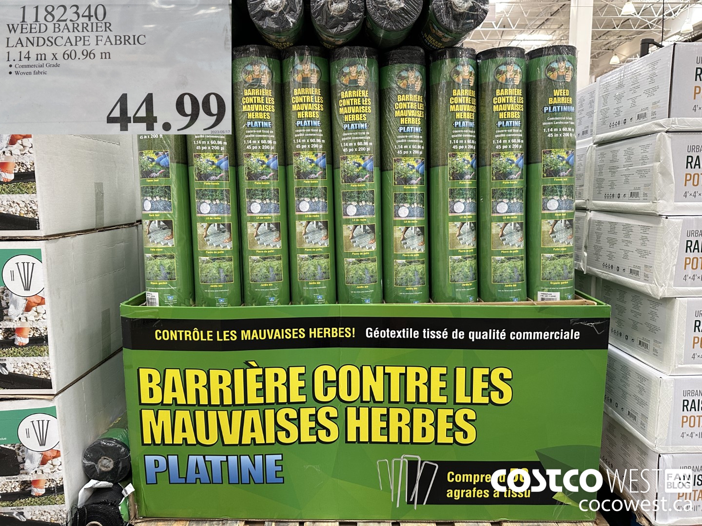 1182340 WEED BARRIER LANDSCAPE FABRIC 1.14M X 60.96M $44.99