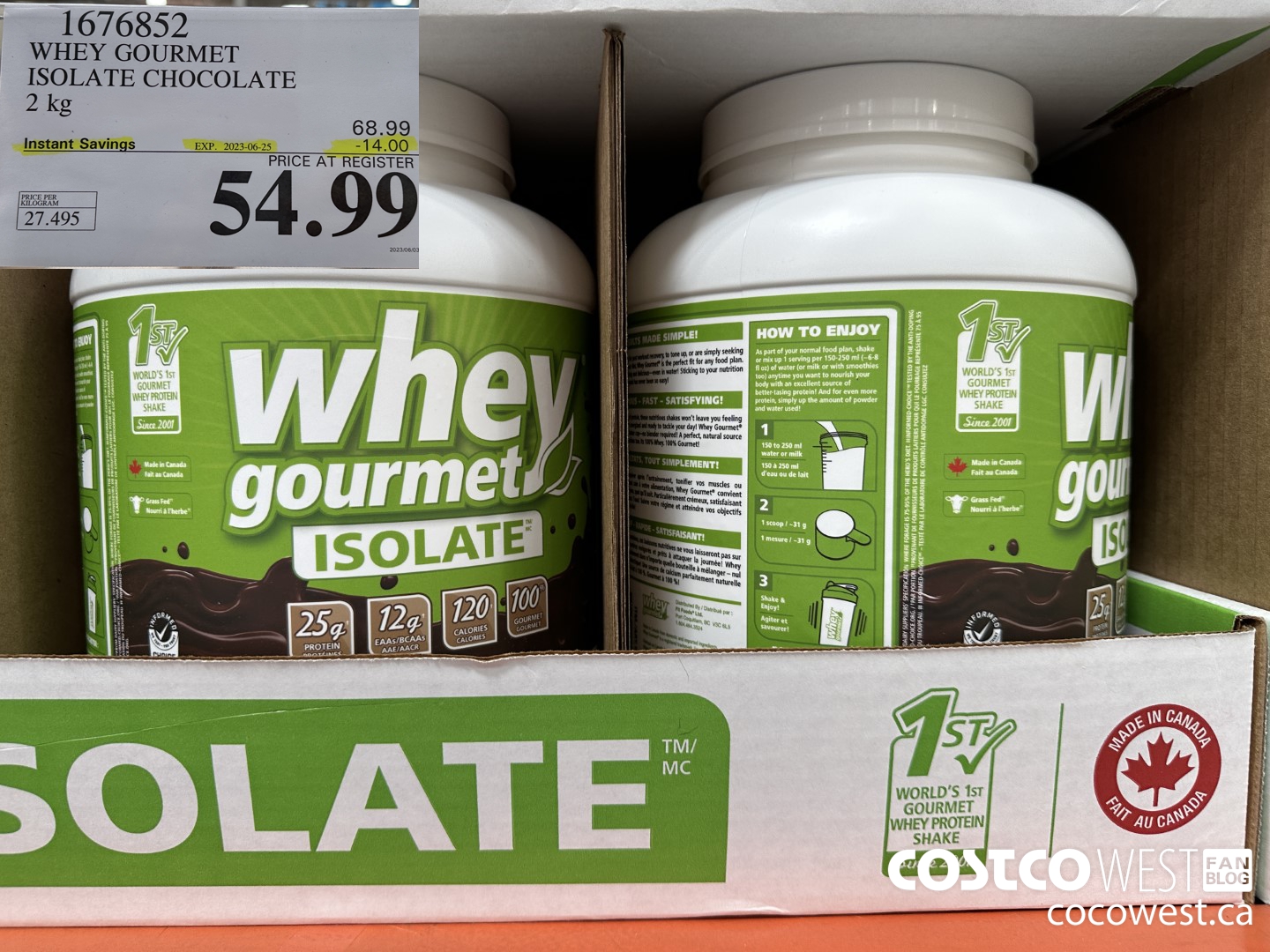 1676852 WHEY GOURMET ISOLATE CHOCOLATE 2 KG ($14.00 INSTANT SAVINGS EXPIRES ON 2023-06-25) $54.99