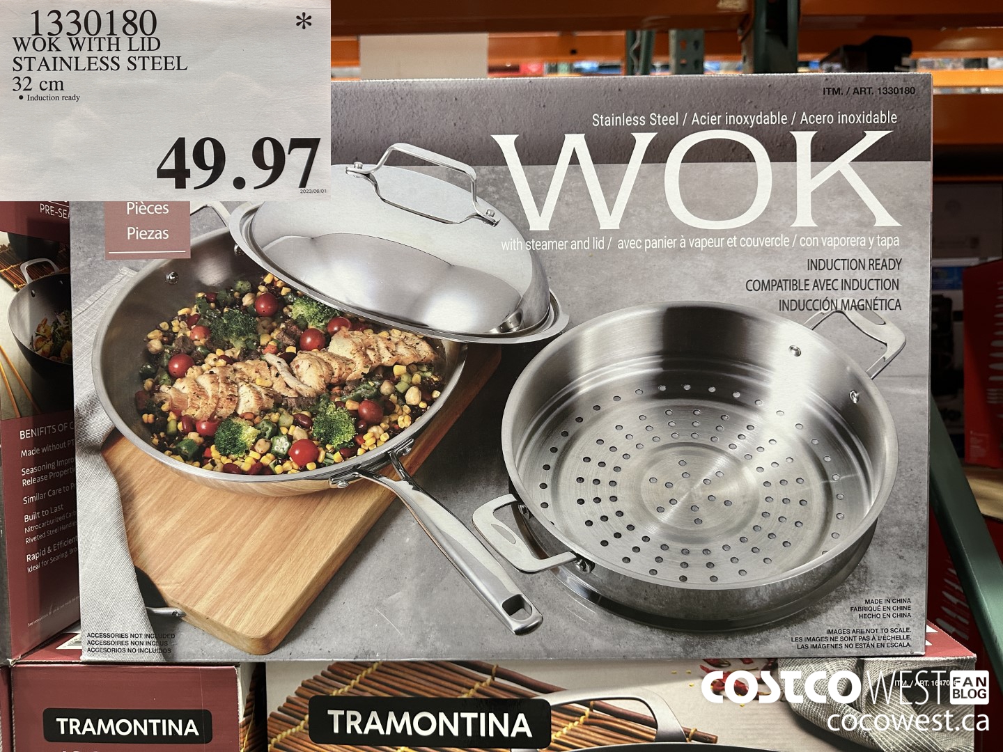 1330180 WOK WITH LID STAINLESS STEEL 32 CM $49.97