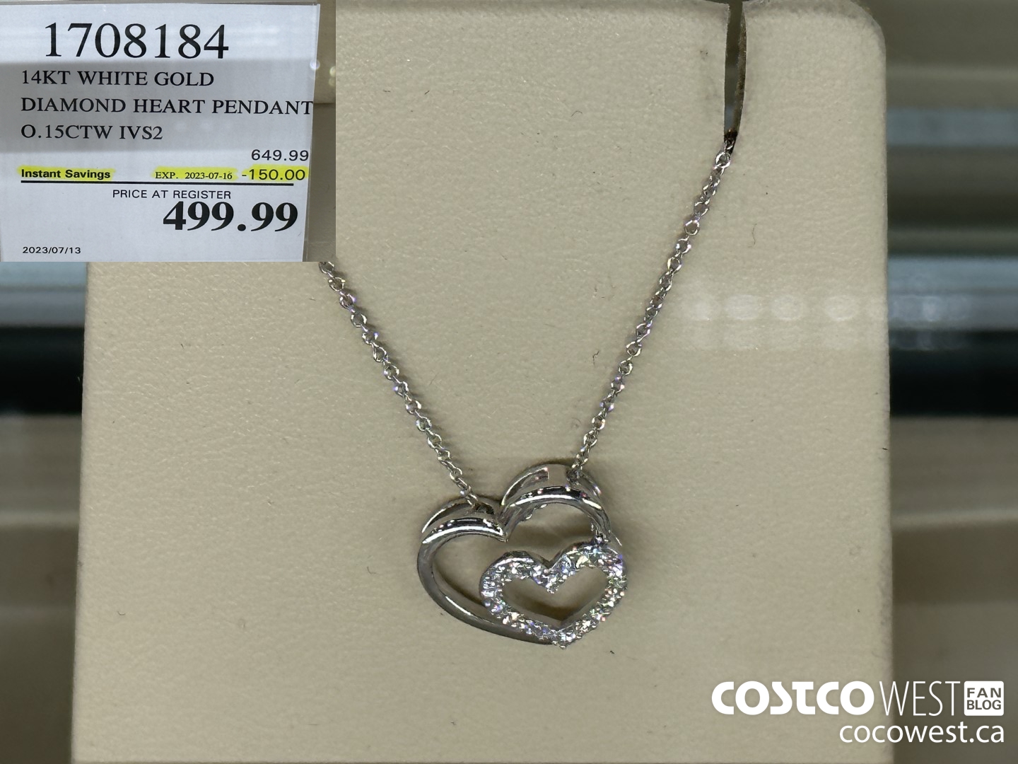 1708184 14KT WHITE GOLD DIAMOND HEART PENDANT 1.15CTW IVS2 ($150.00 INSTANT SAVINGS EXPIRES ON 2023-07-16) $499.99