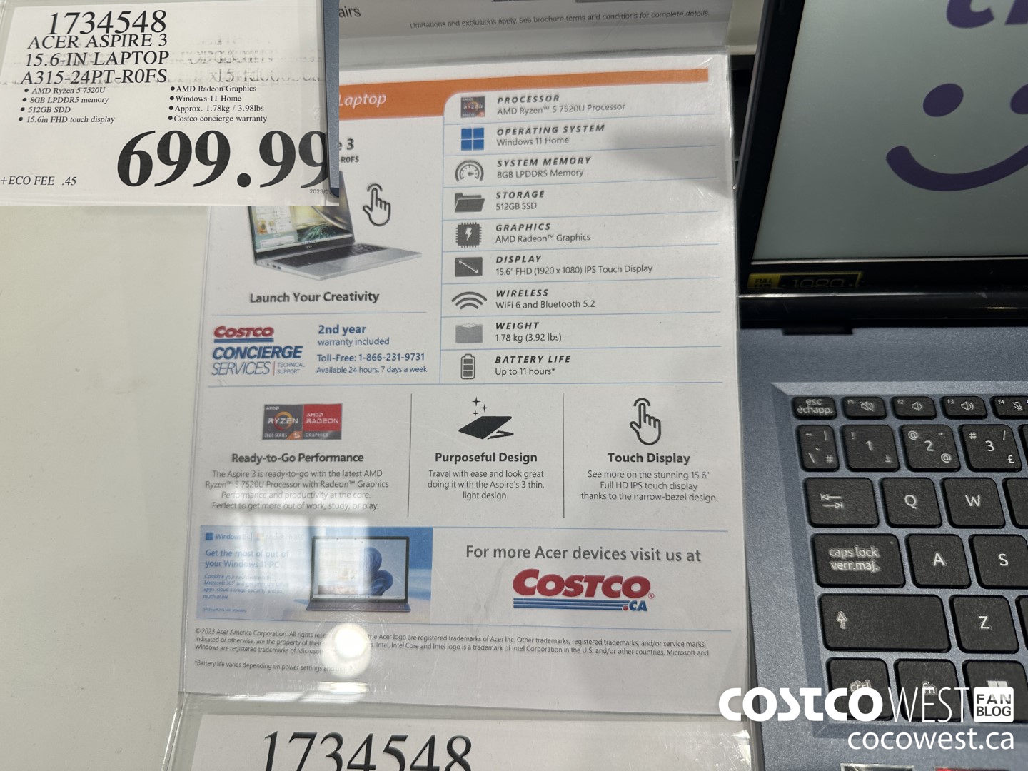 1734548 ACER ASPIRE 3 15.6IN LAPTOP A315-24PT-R0FS $699.99