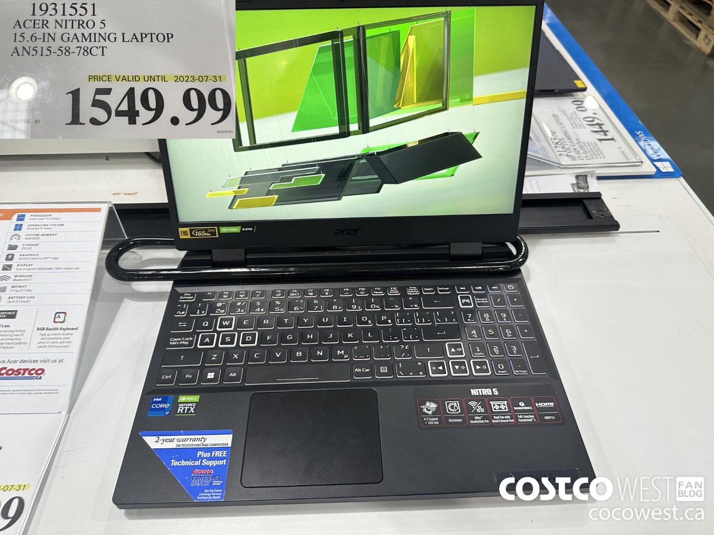 1931551 ACER NITRO 5 15.6-IN GAMING LAPTOP AN515-58-78CT (EXPIRES ON 2023-07-31) $1549.99