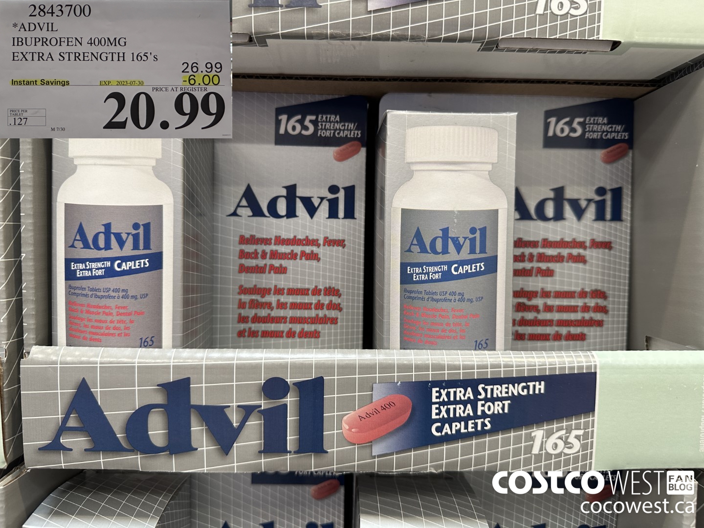 2843700 ADVIL IBUPROFEN 400MG EXTRA STRENGTH 165'S ($6.00 INSTANT SAVINGS EXPIRES ON 2023-07-30) $20.99