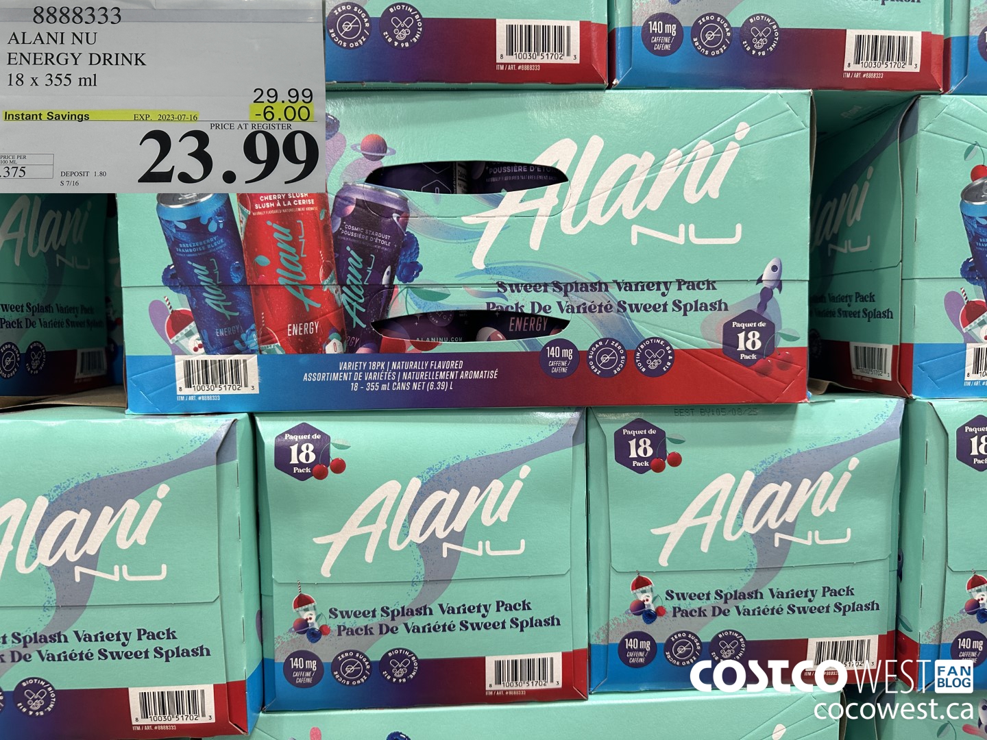 8888333 ALANI NU ENERGY DRINK 18 X 355ML ($6.00 INSTANT SAVINGS EXPIRES ON 2023-07-16) $23.99