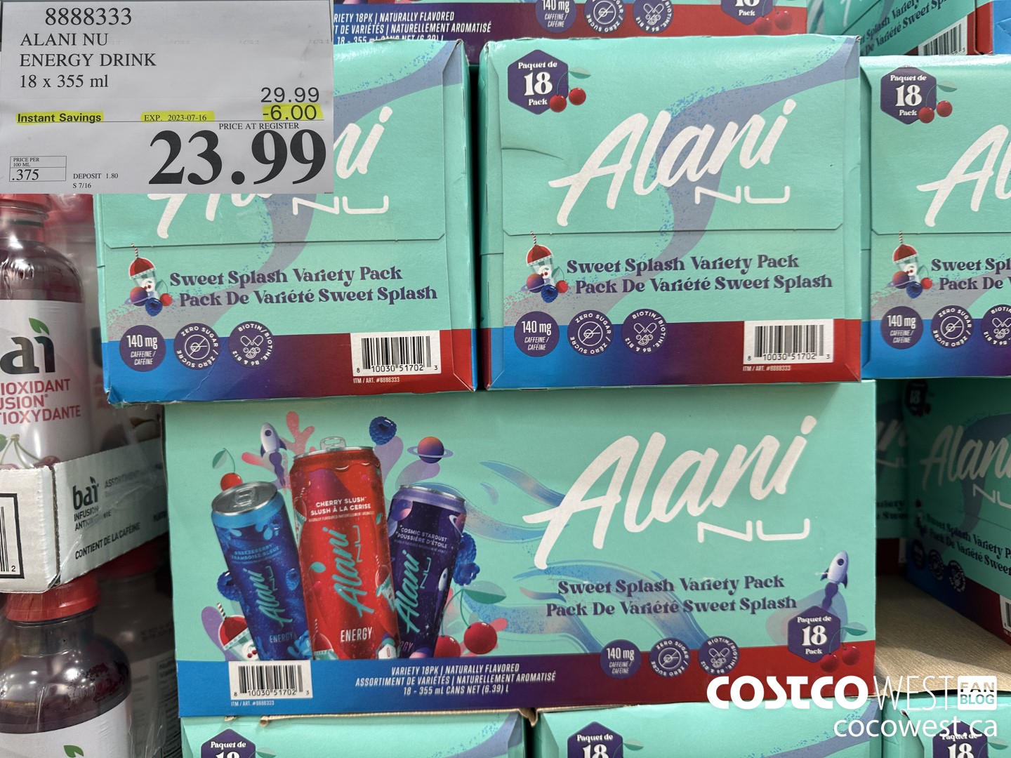 8888333 ALANI NU ENERGY DRINK 18 X 355ML ($6.00 INSTANT SAVINGS EXPIRES ON 2023-07-16) $23.99