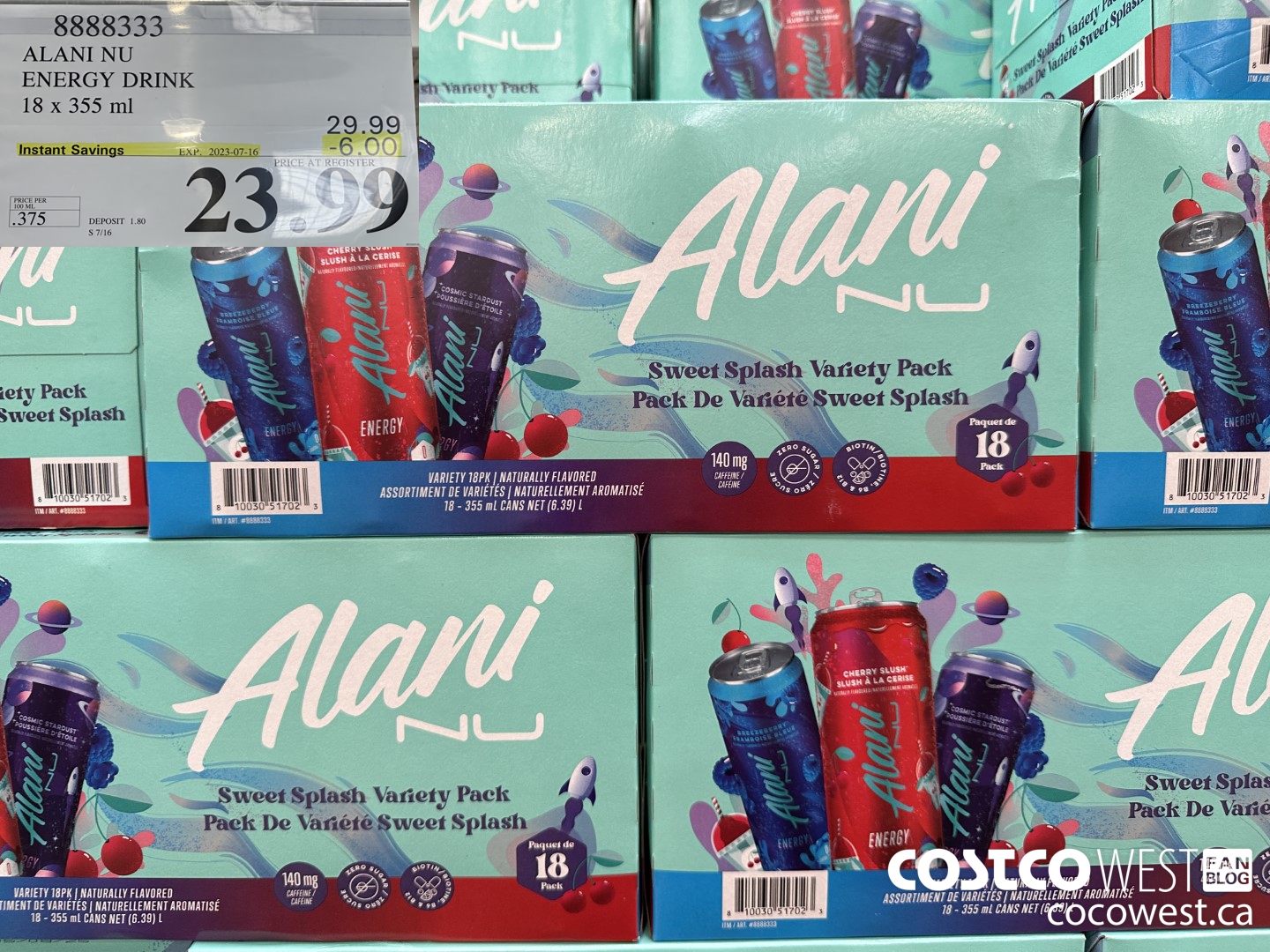 8888333 ALANI NU ENERGY DRINK 18 X 355ML ($6.00 INSTANT SAVINGS EXPIRES ON 2023-07-16) $23.99