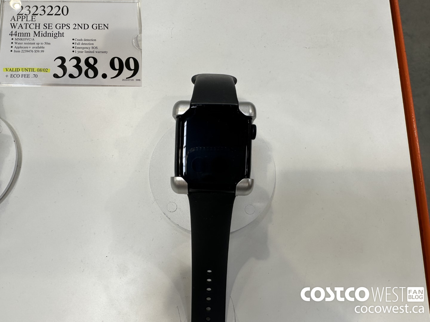 2323220 APPLE WATCH SE 44MM GPS MIDNIGHT MNK03VC/A (EXPIRES ON 2023-08-02) $338.99