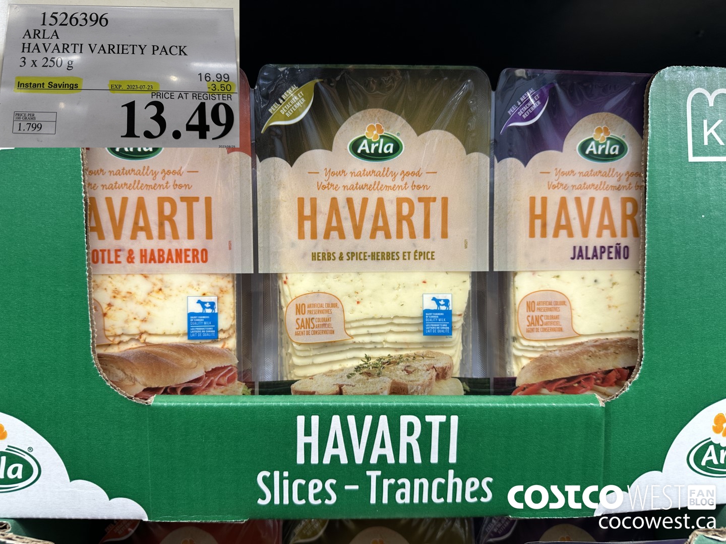 1526396 ARLA HAVARTI VARIETY PACK 3 X 250 G ($3.50 INSTANT SAVINGS EXPIRES ON 2023-07-23) $13.49