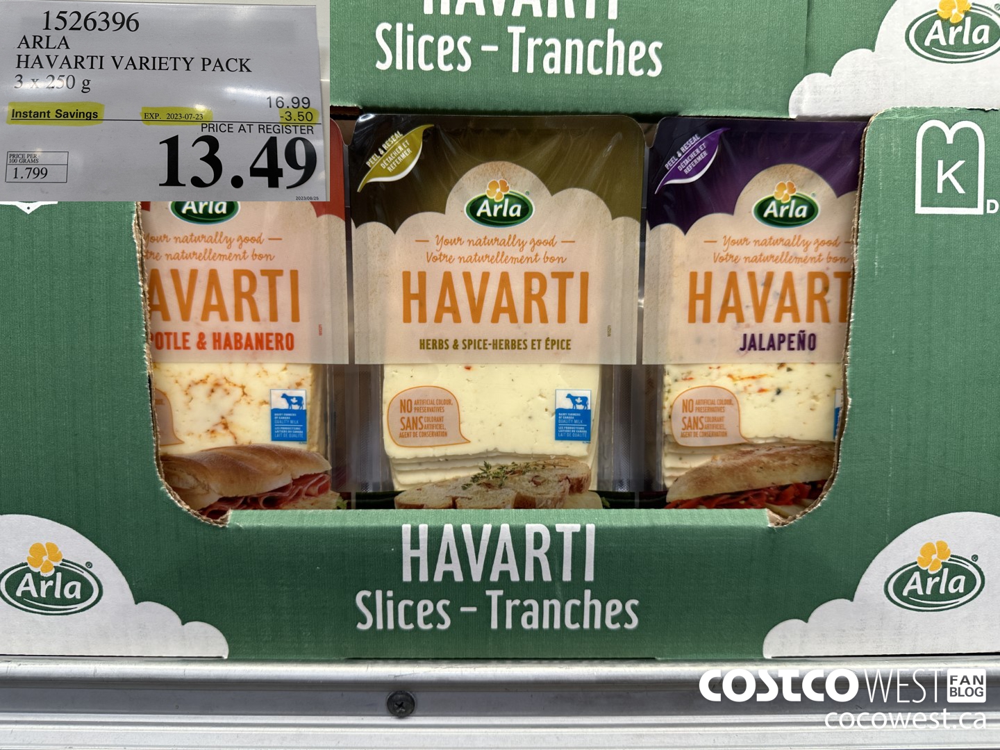 1526396 ARLA HAVARTI VARIETY PACK 3 X 250 G ($3.50 INSTANT SAVINGS EXPIRES ON 2023-07-23) $13.49