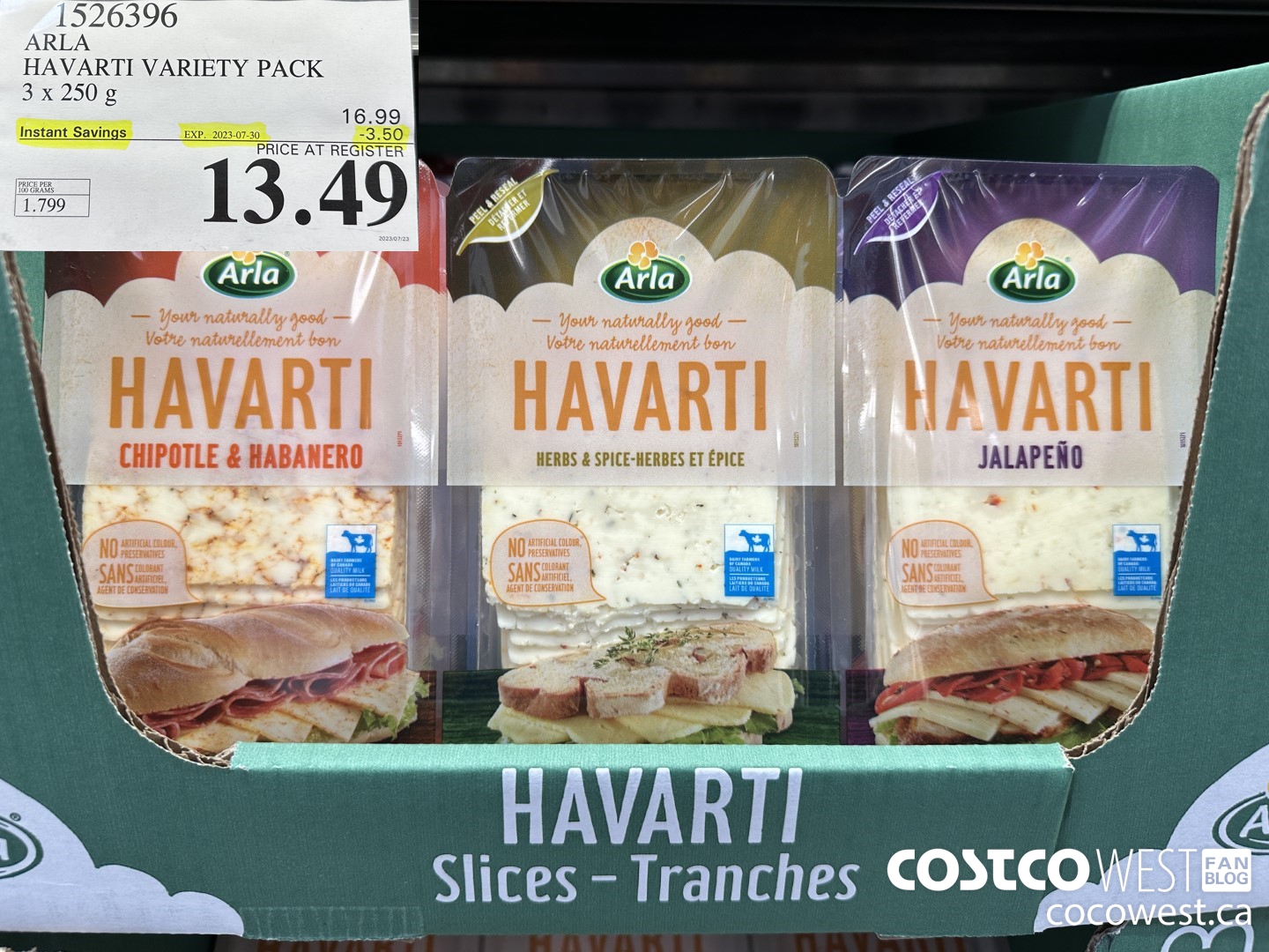 1526396 ARLA HAVARTI VARIETY PACK 3 X 250 G ($3.50 INSTANT SAVINGS EXPIRES ON 2023-07-30) $13.49