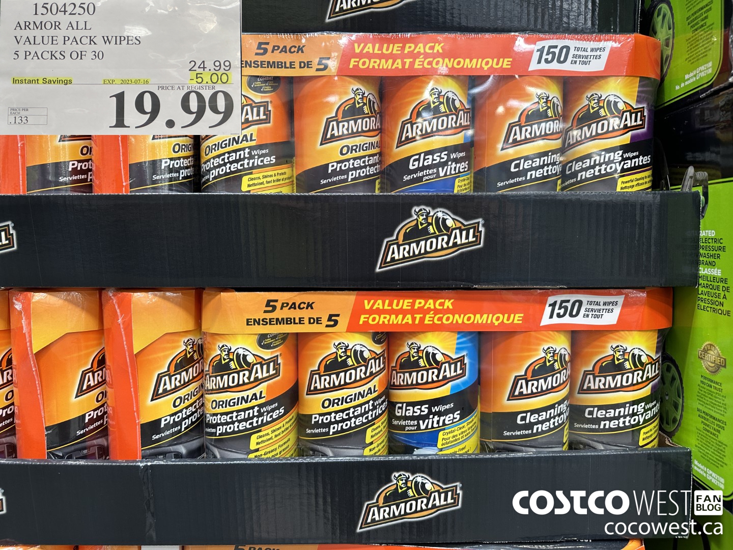 1504250 ARMOR ALL VALUE PACK WIPES 5 PACKS OF 30 ($5.00 INSTANT SAVINGS EXPIRES ON 2023-07-16) $19.99