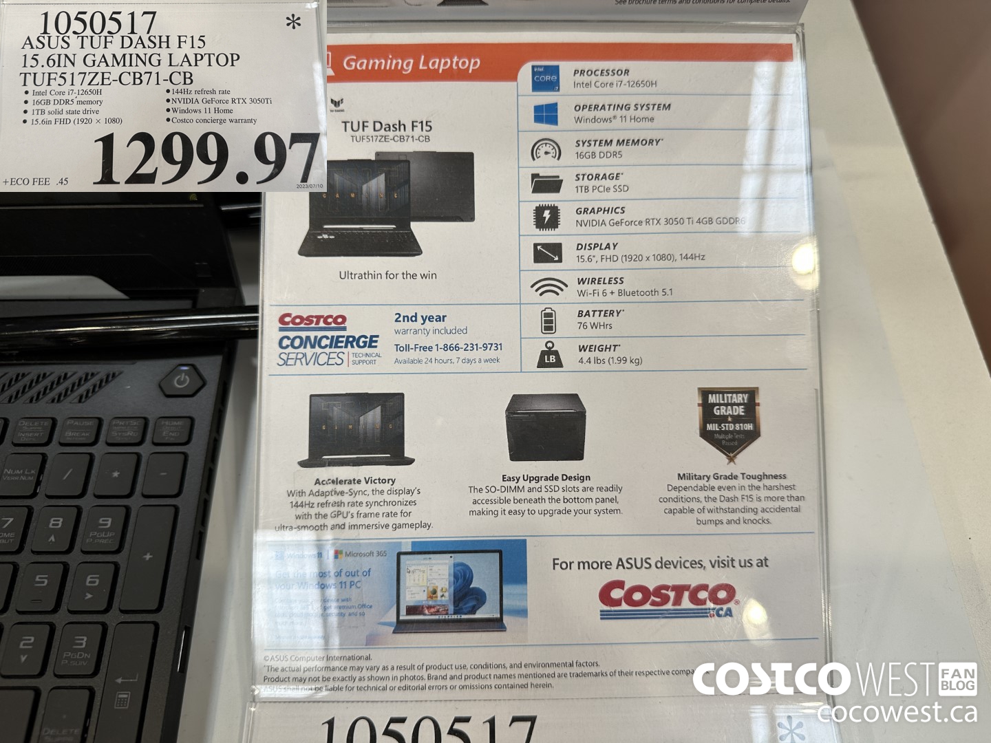 1050517 ASUS TUF DASH F15 15.6IN GAMING LAPTOP TUF517ZE-CB71-CB $1299.97