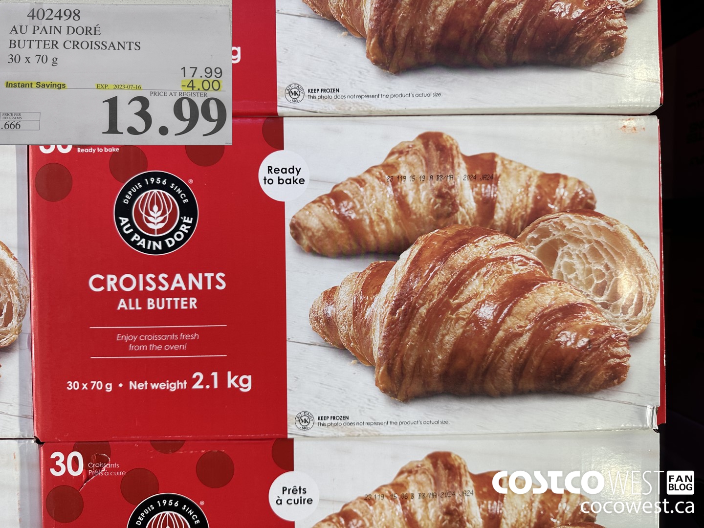 402498 AU PAIN DORE BUTTER CROISSANTS 30 X 70 G ($4.00 INSTANT SAVINGS EXPIRES ON 2023-07-16) $13.99