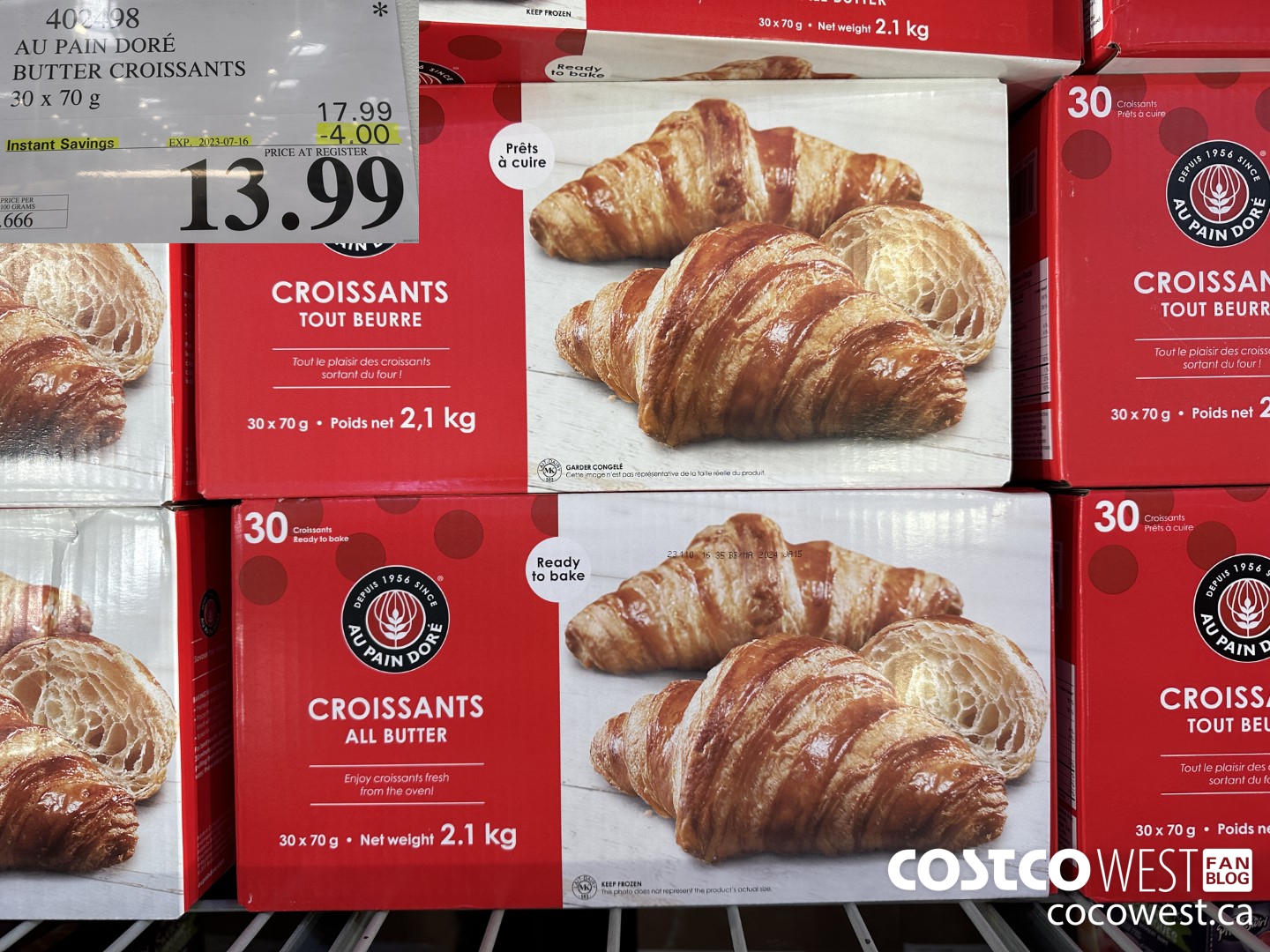 402498 AU PAIN DORE BUTTER CROISSANTS 30 X 70 G ($4.00 INSTANT SAVINGS EXPIRES ON 2023-07-16) $13.99