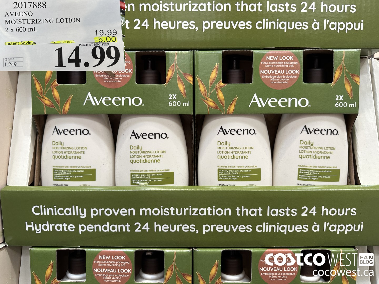 2017888 AVEENO MOISTURIZING LOTION 2 x 600 mL ($5.00 INSTANT SAVINGS EXPIRES ON 2023-07-30) $16.99