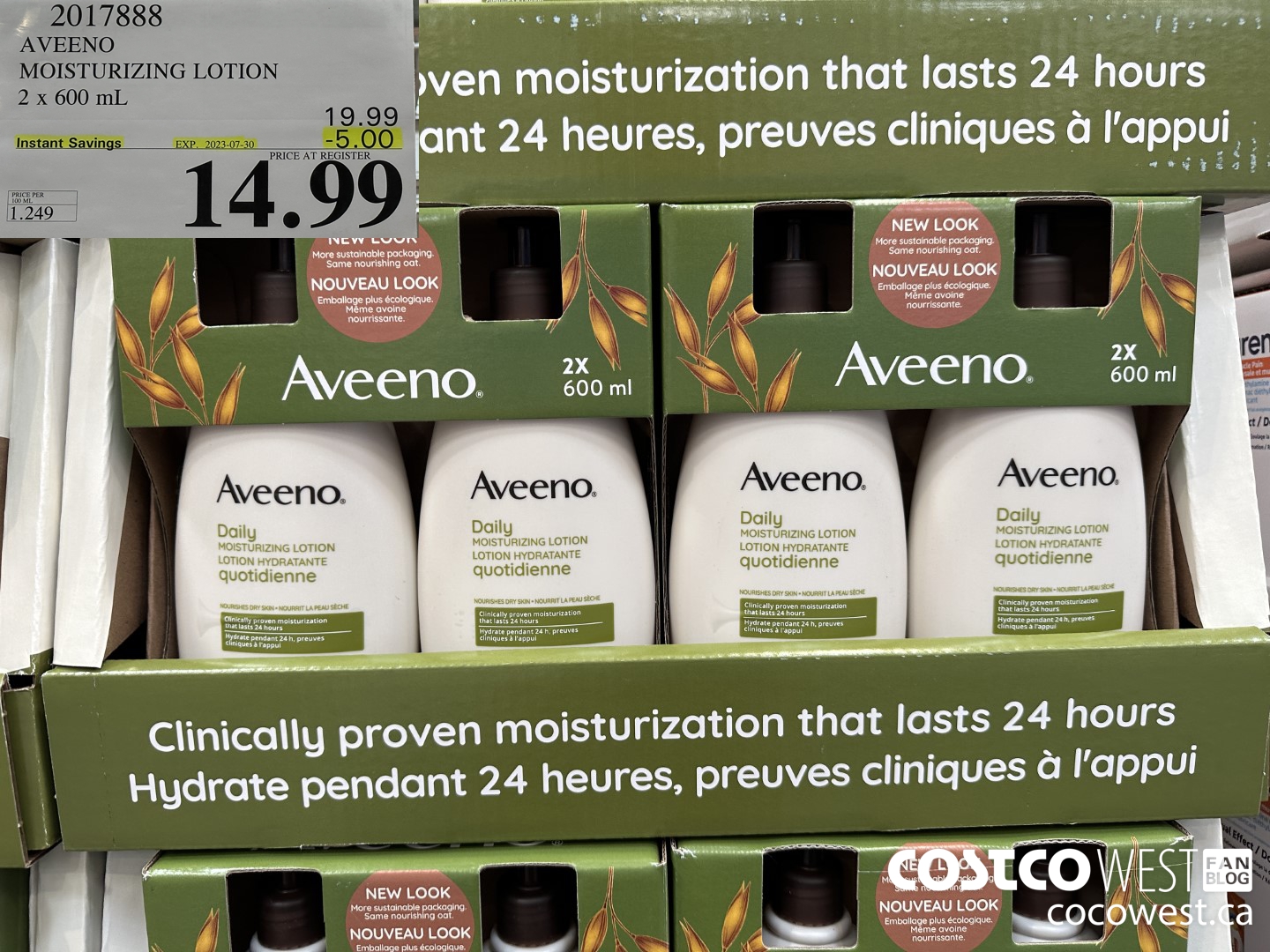 2017888 AVEENO MOISTURIZING LOTION 2 x 600 mL ($5.00 INSTANT SAVINGS EXPIRES ON 2023-07-30) $14.99