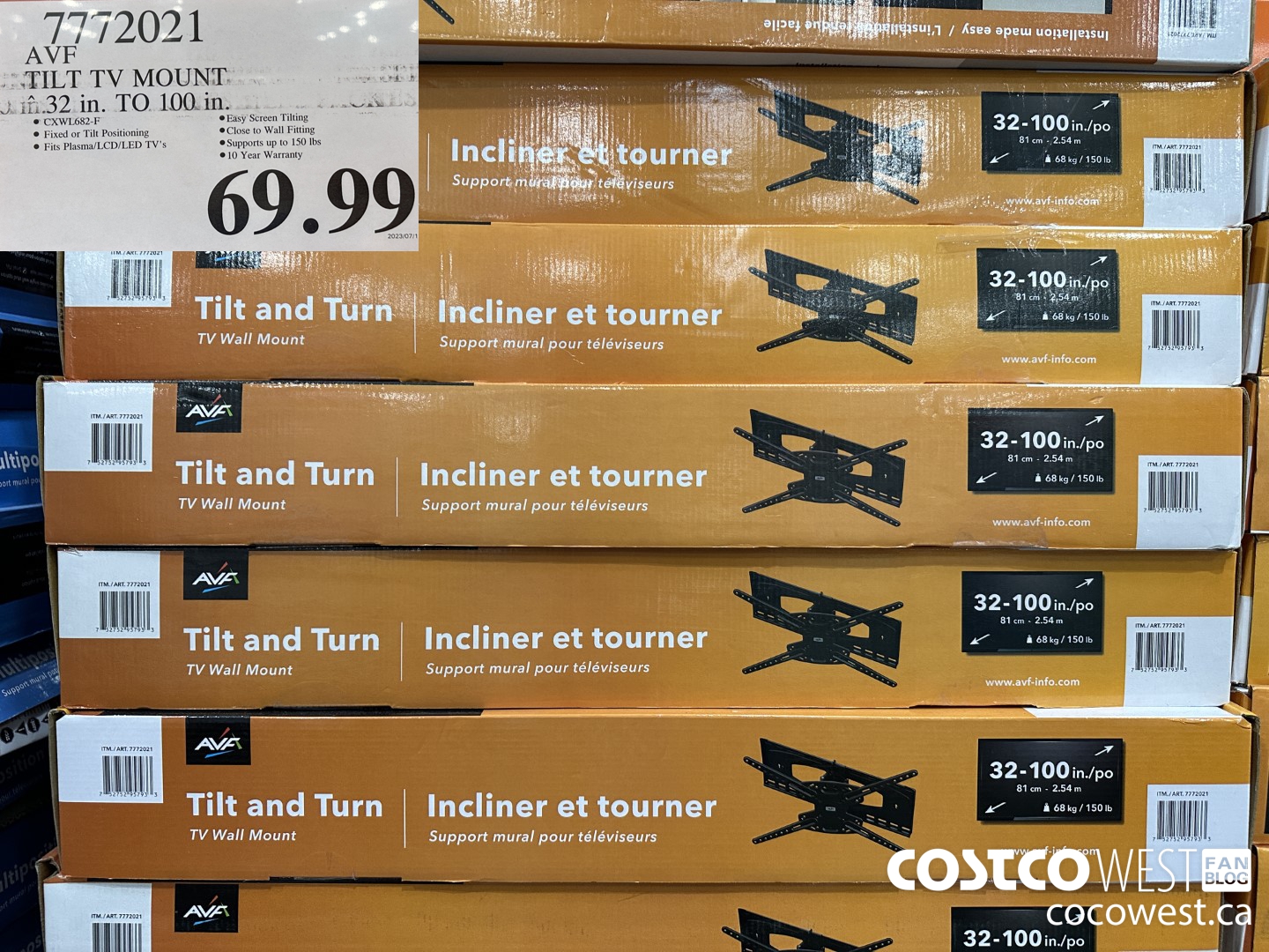 7772021 AVF TILT TV MOUNT 32 in. TO 100 in. $69.99