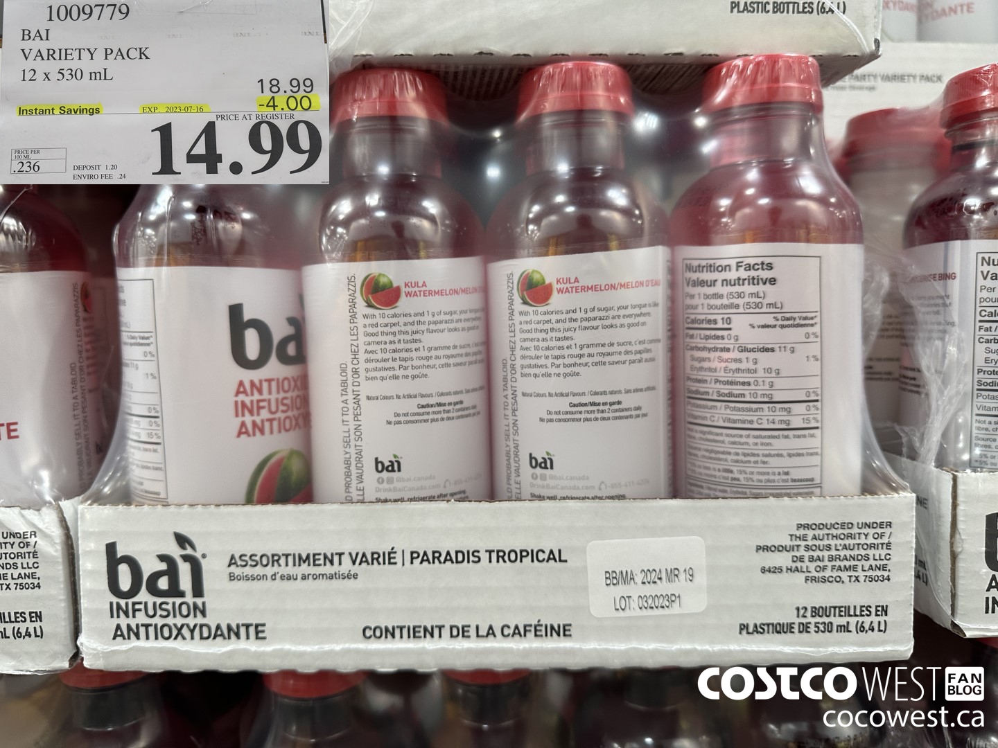 1009779 BAI VARIETY PACK 12 X 530 ML ($4.00 INSTANT SAVINGS EXPIRES ON 2023-07-16) $14.99