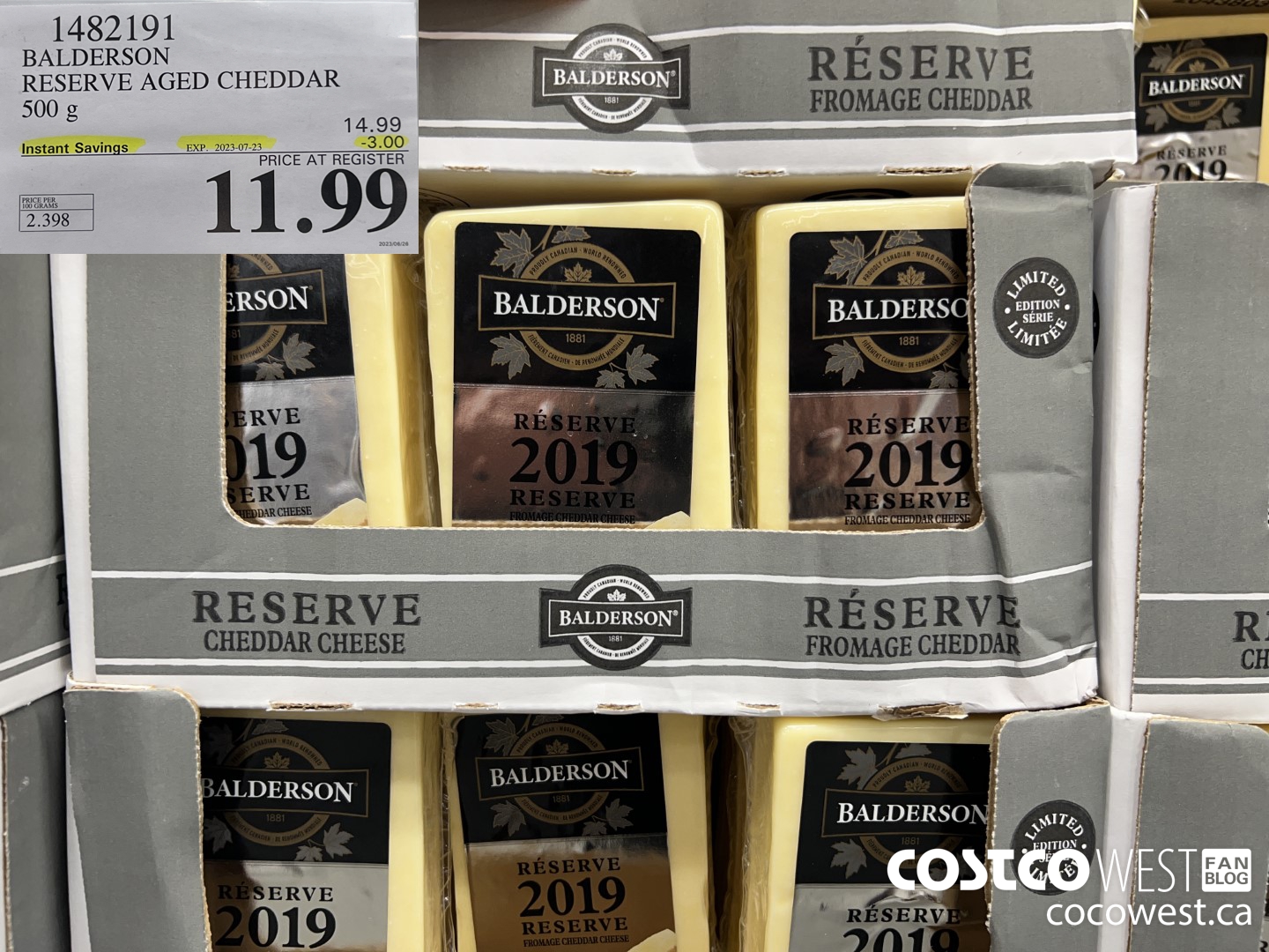 1482191 BALDERSON RESERVE AGED CHEDDAR 500 g ($3.00 INSTANT SAVINGS EXPIRES ON 2023-07-23) $11.99
