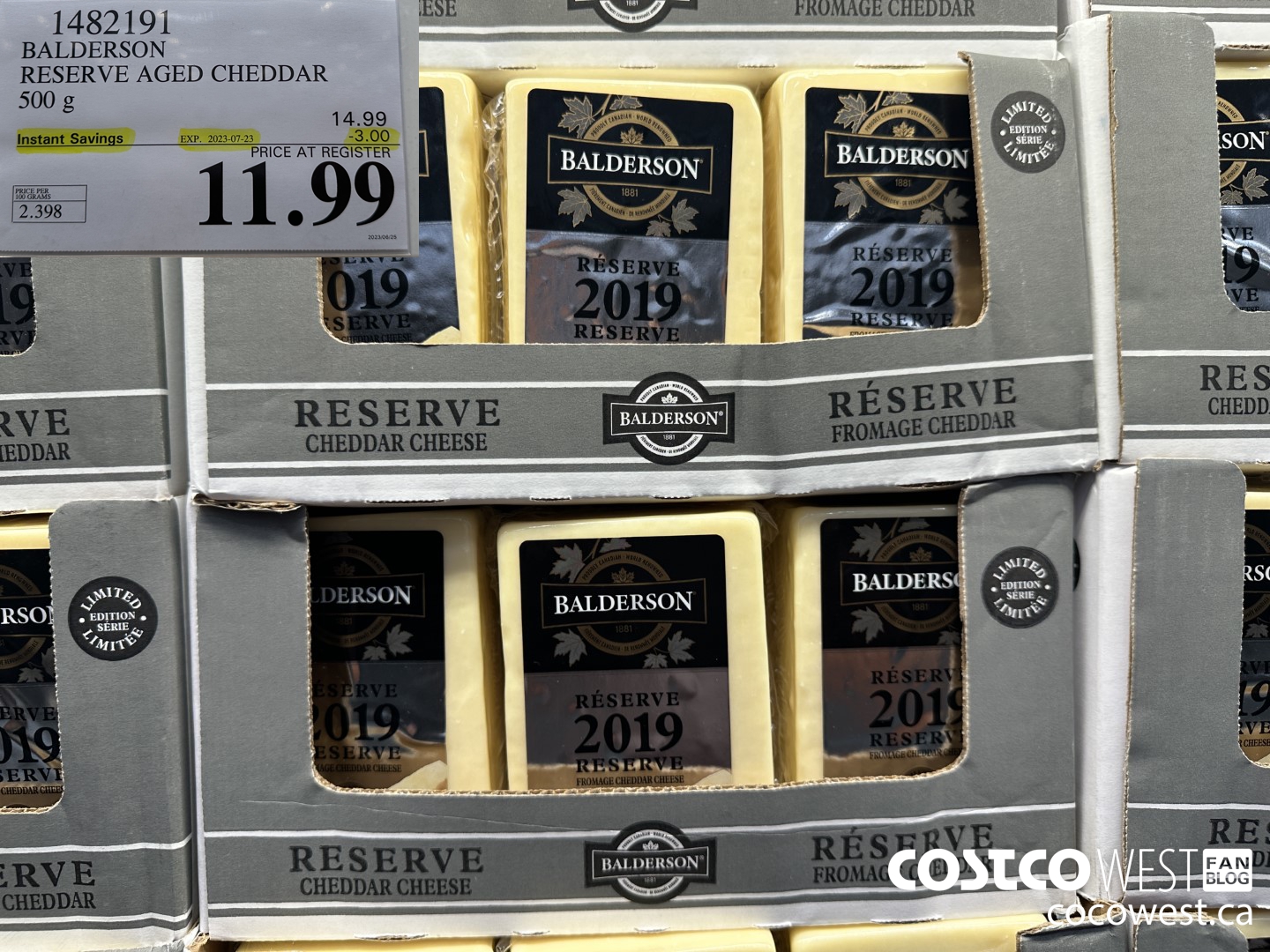 1482191 BALDERSON RESERVE AGED CHEDDAR 500 g ($3.00 INSTANT SAVINGS EXPIRES ON 2023-07-23) $11.99
