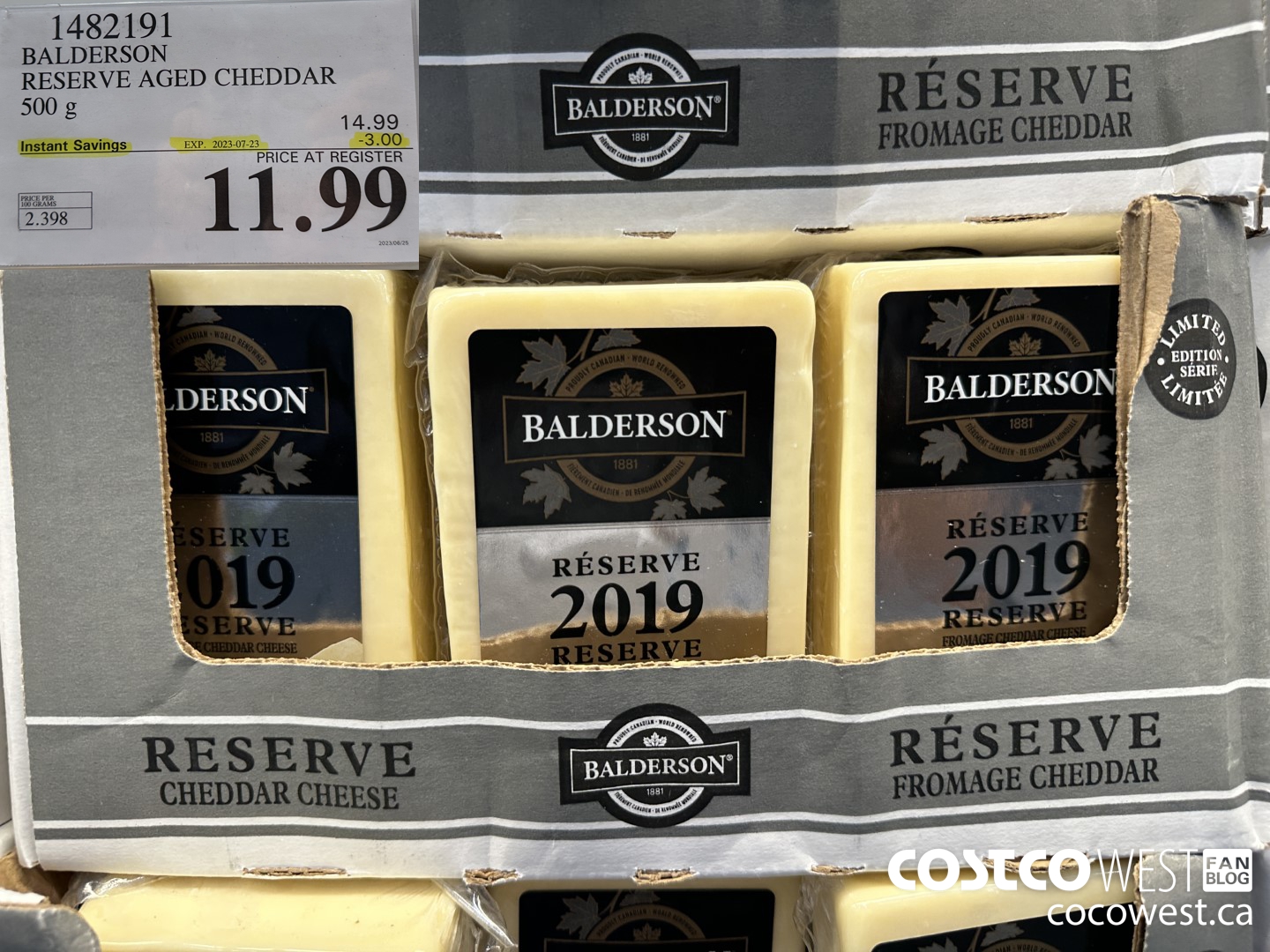 1482191 BALDERSON RESERVE AGED CHEDDAR 500 g ($3.00 INSTANT SAVINGS EXPIRES ON 2023-07-23) $11.99