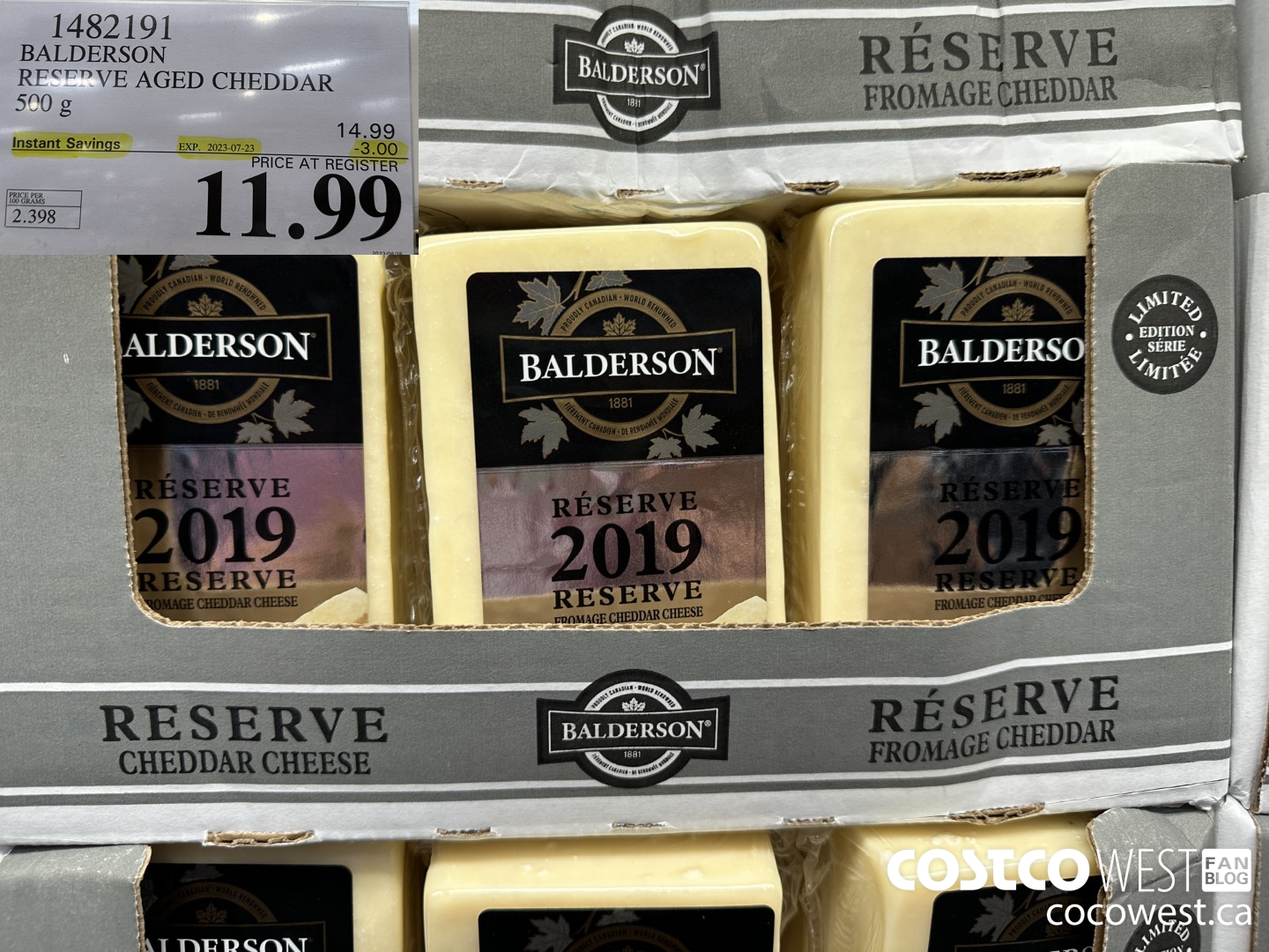 1482191 BALDERSON RESERVE AGED CHEDDAR 500 g ($3.00 INSTANT SAVINGS EXPIRES ON 2023-07-23) $11.99
