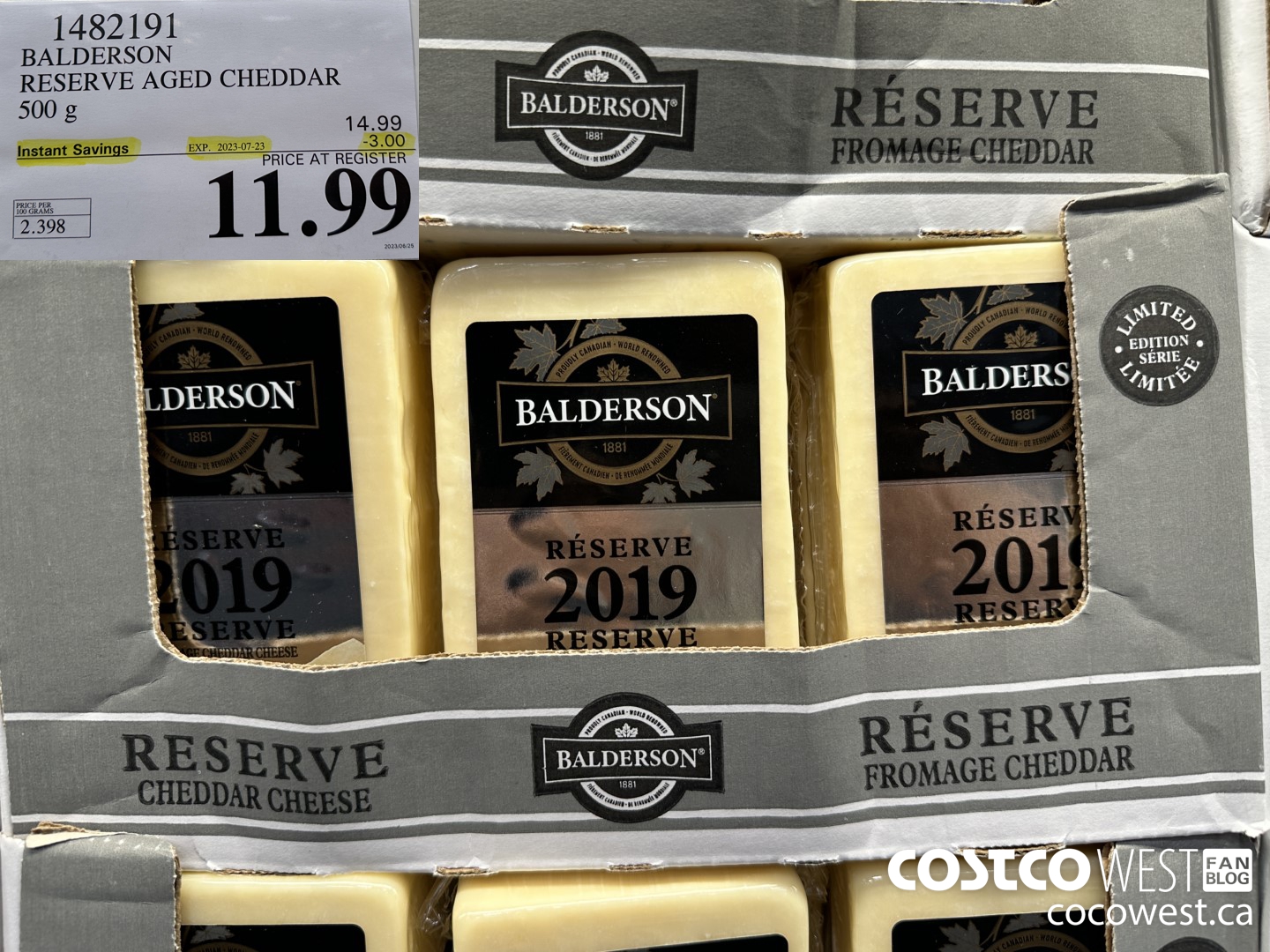 1482191 BALDERSON RESERVE AGED CHEDDAR 500 g ($3.00 INSTANT SAVINGS EXPIRES ON 2023-07-23) $11.99